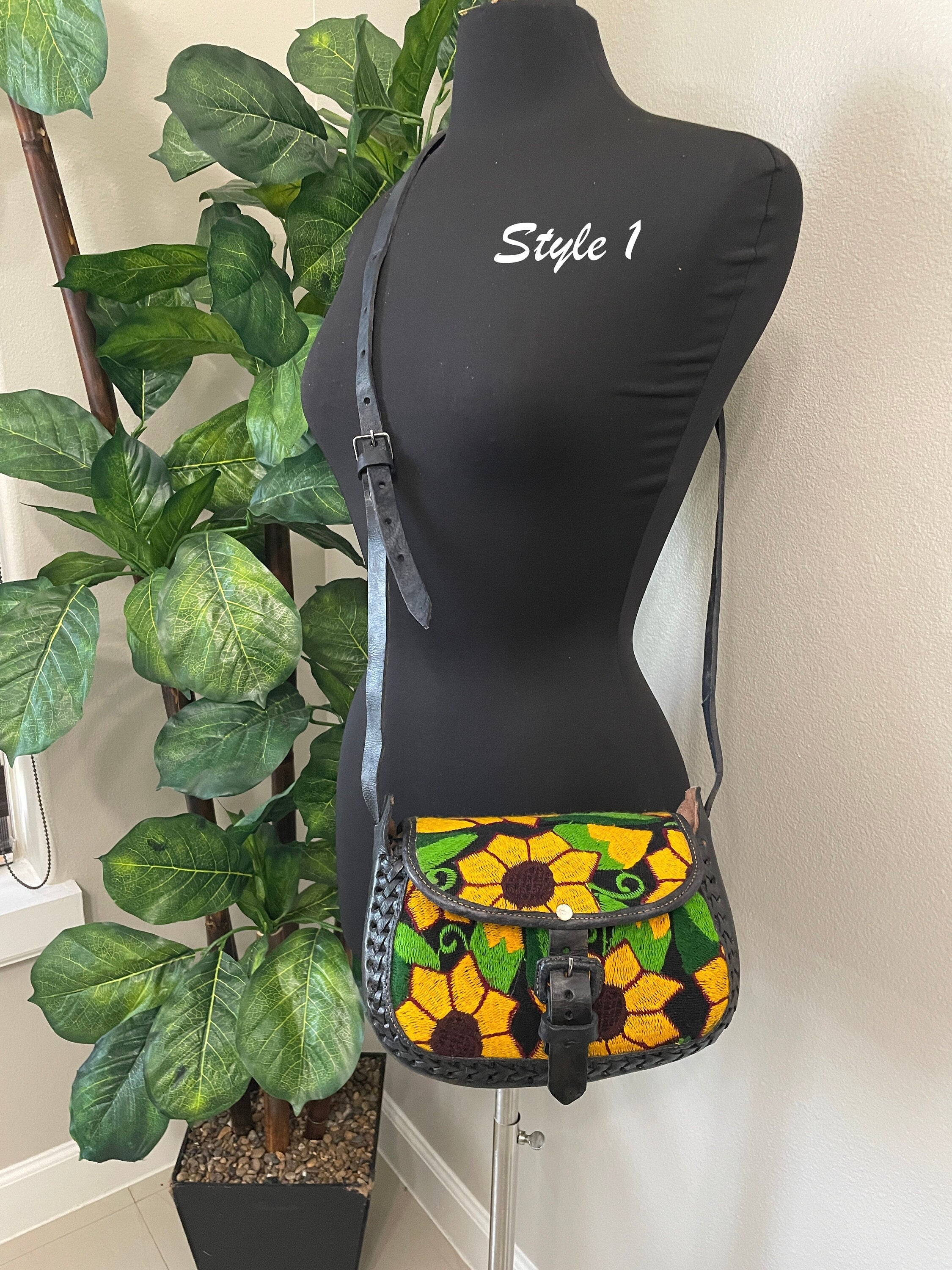 Image of Beautiful Leather Crossbody Purse - Embroidered Genuine Leather Bag