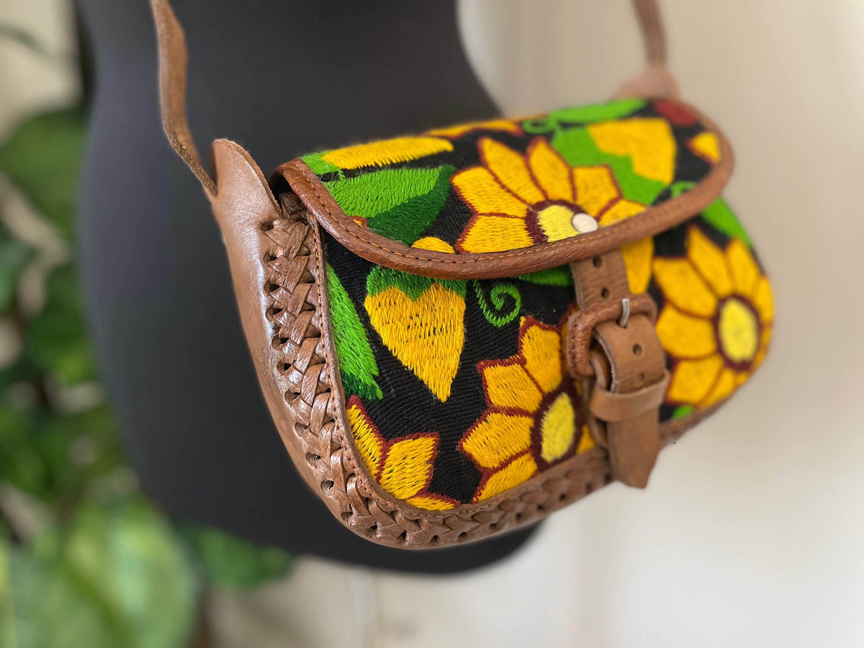 Image of Beautiful Leather Crossbody Purse - Embroidered Genuine Leather Bag