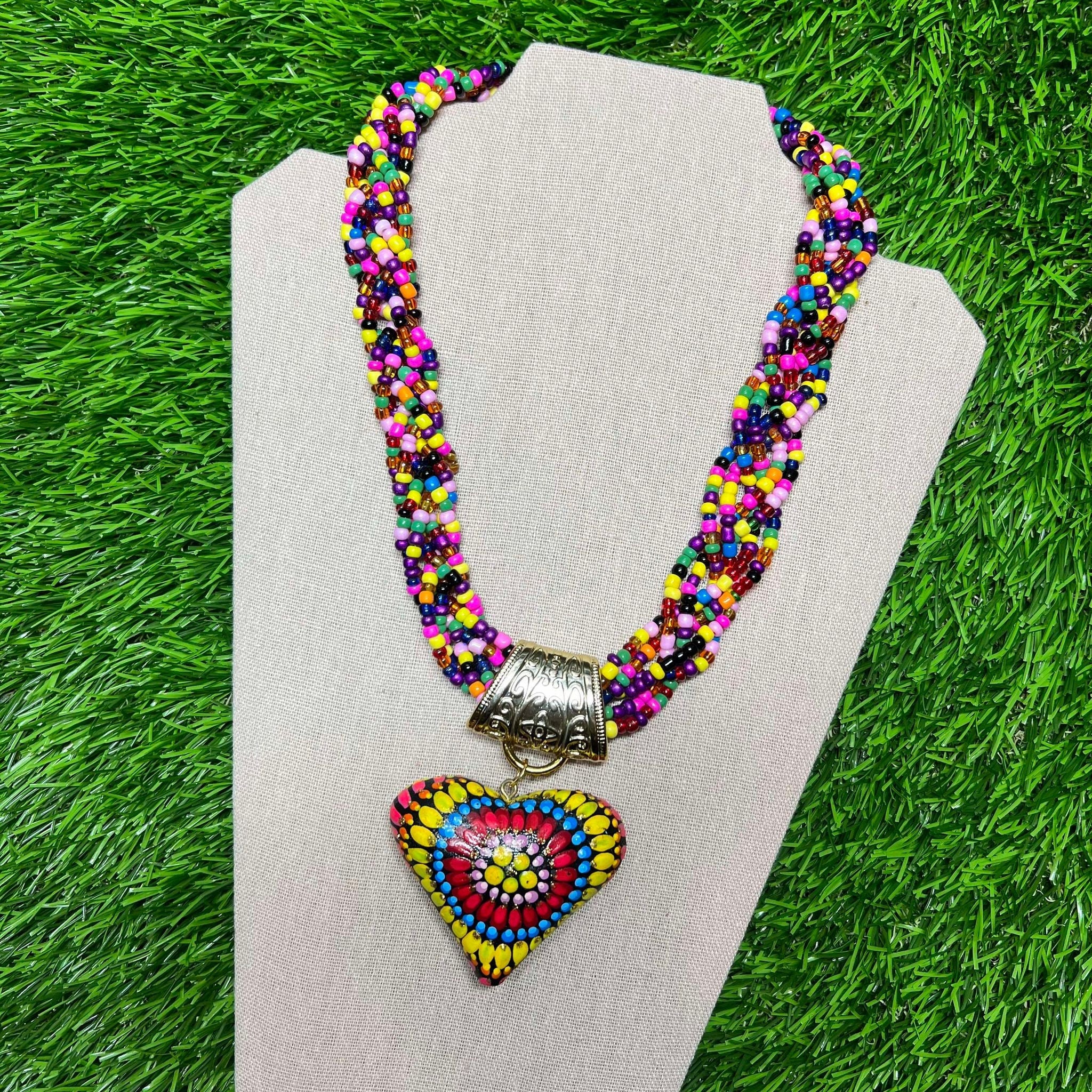 Hand Painted Artisanal Wooden Necklace - Mexican Wooden Necklace and Earring Set - Mexican Necklace made by our Oaxaca Artisan Partners