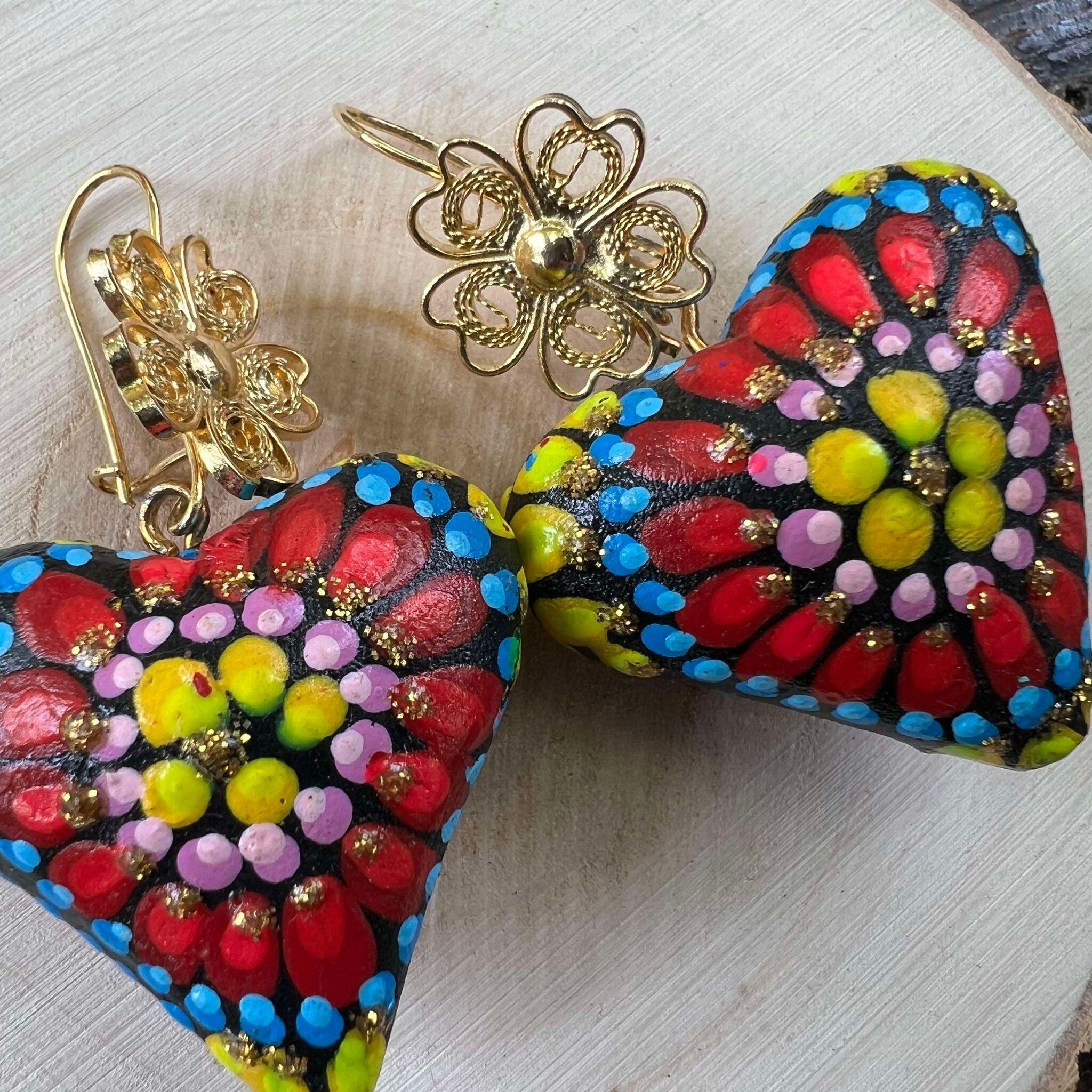 Image of Hand Painted Artisanal Wooden Necklace - Mexican Wooden Necklace and Earring Set - Mexican Necklace made by our Oaxaca Artisan Partners