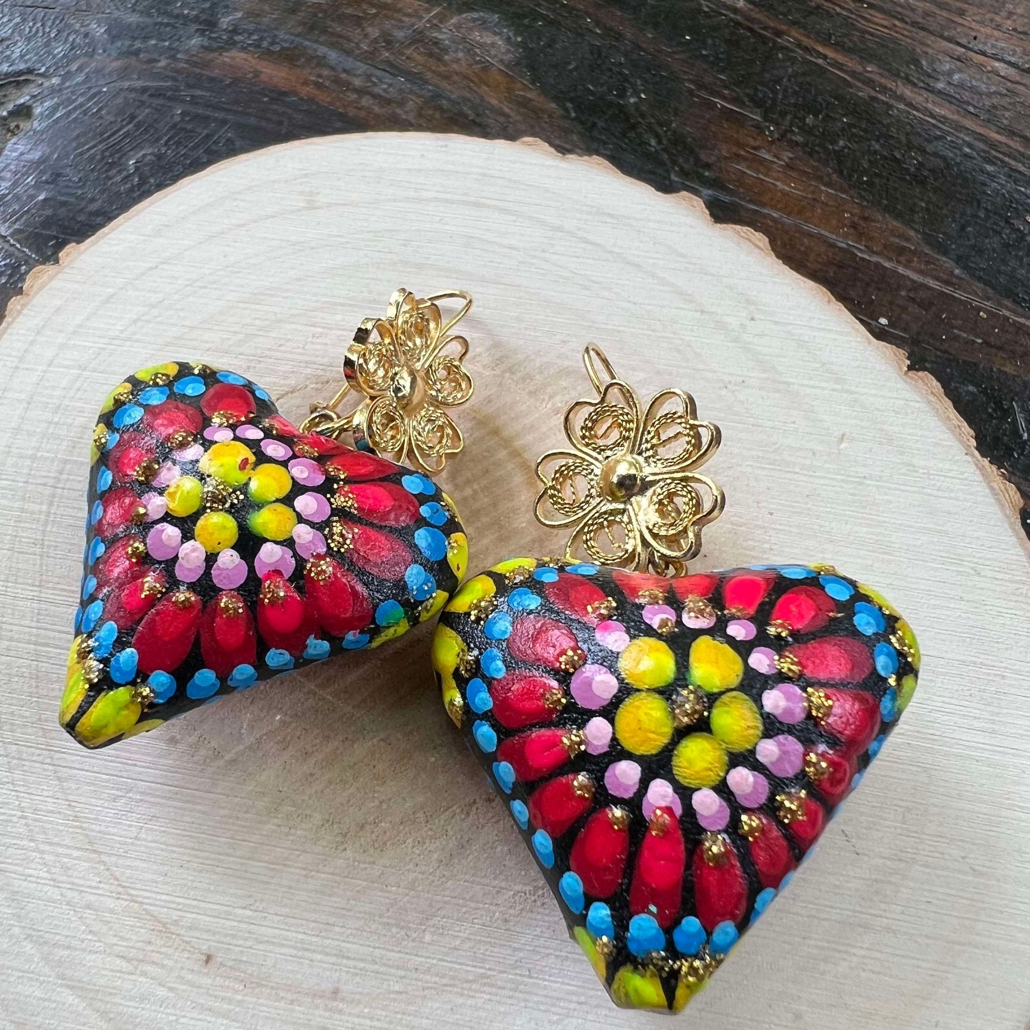 Hand Painted Artisanal Wooden Necklace - Mexican Wooden Necklace and Earring Set - Mexican Necklace made by our Oaxaca Artisan Partners