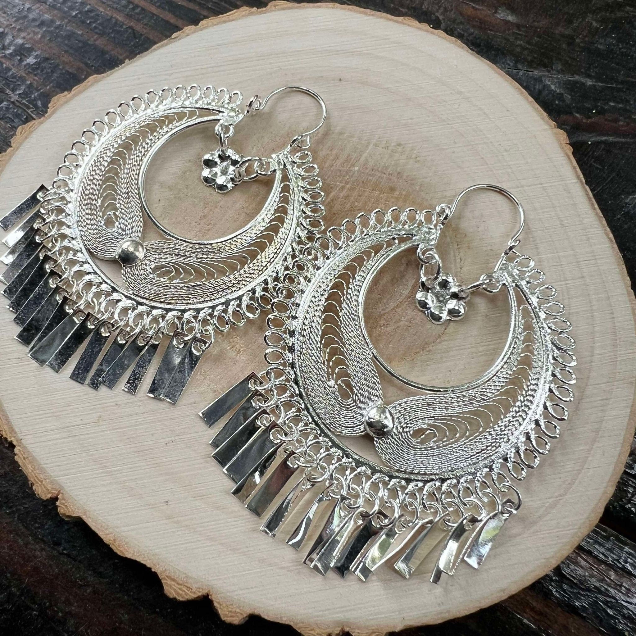 Image of India Daisy-Traditional Mexican Artisanal Earrings-Gold/Silver Plated Circular Floral Folkloric Earrings made by our Oaxaca Artisan Partners