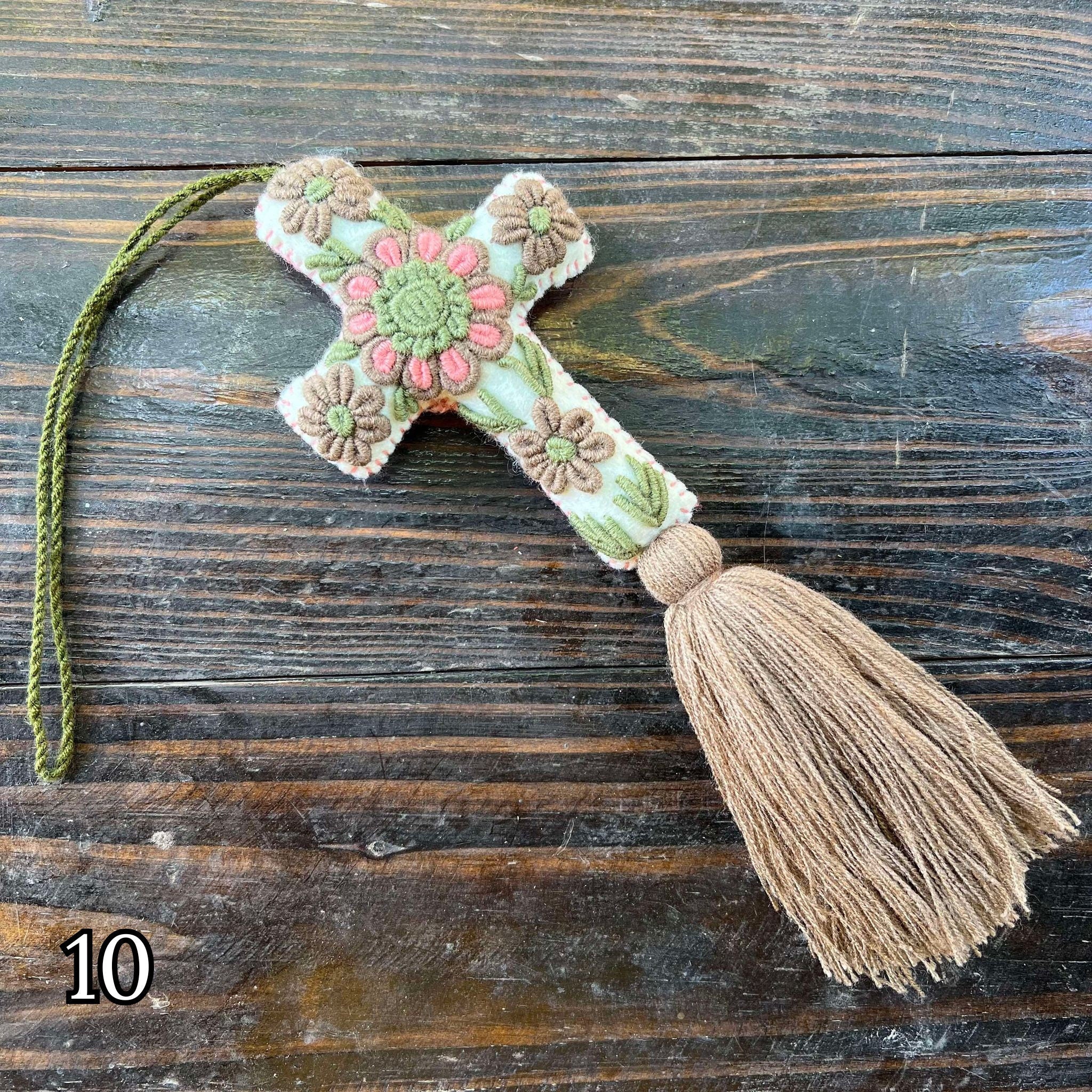 Handmade & Hand-embroidered, Cross keychain or handbag charm