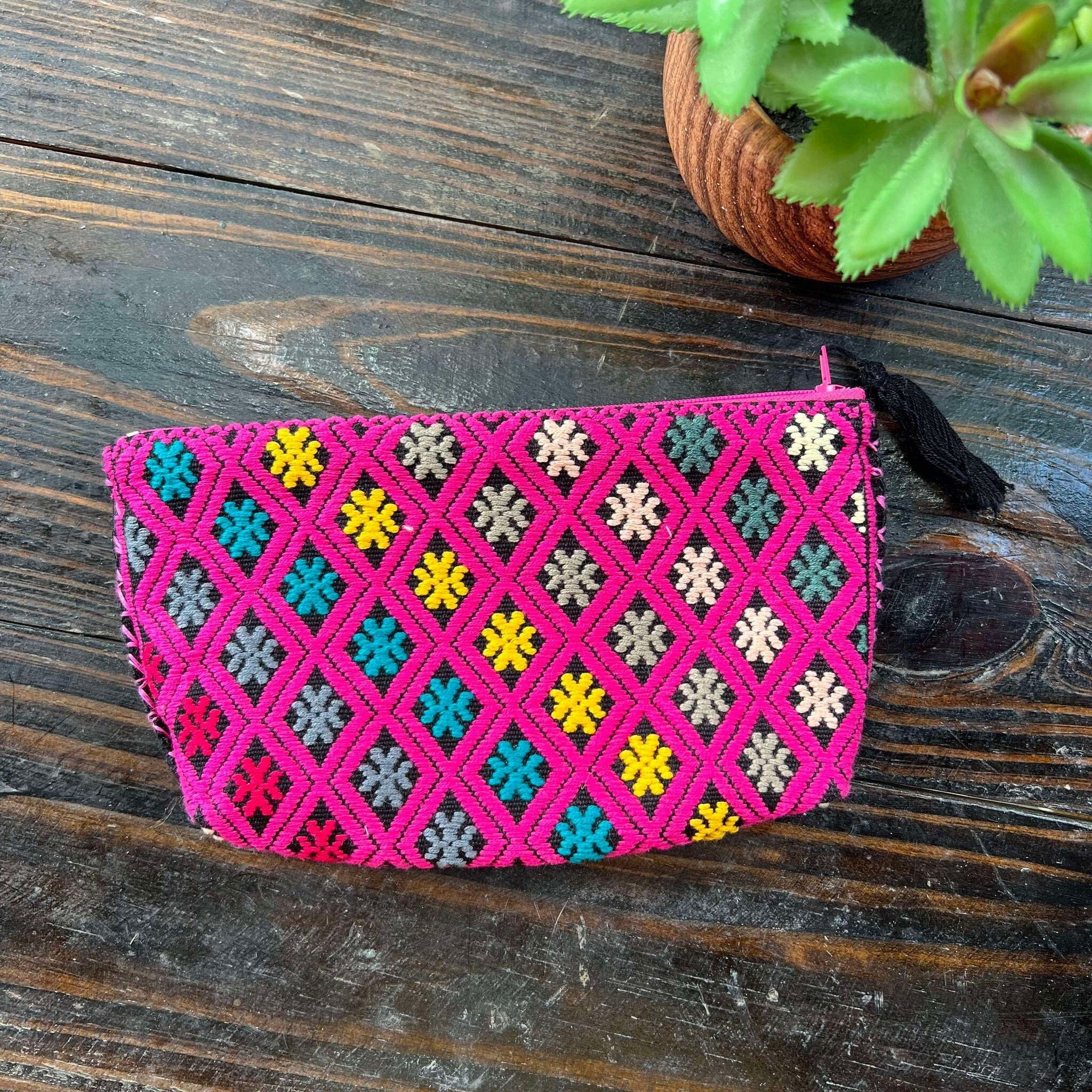 Image of Unique Aztec Design - Artisanal Embroidered Bag - Storage Bag- Clutch Bag