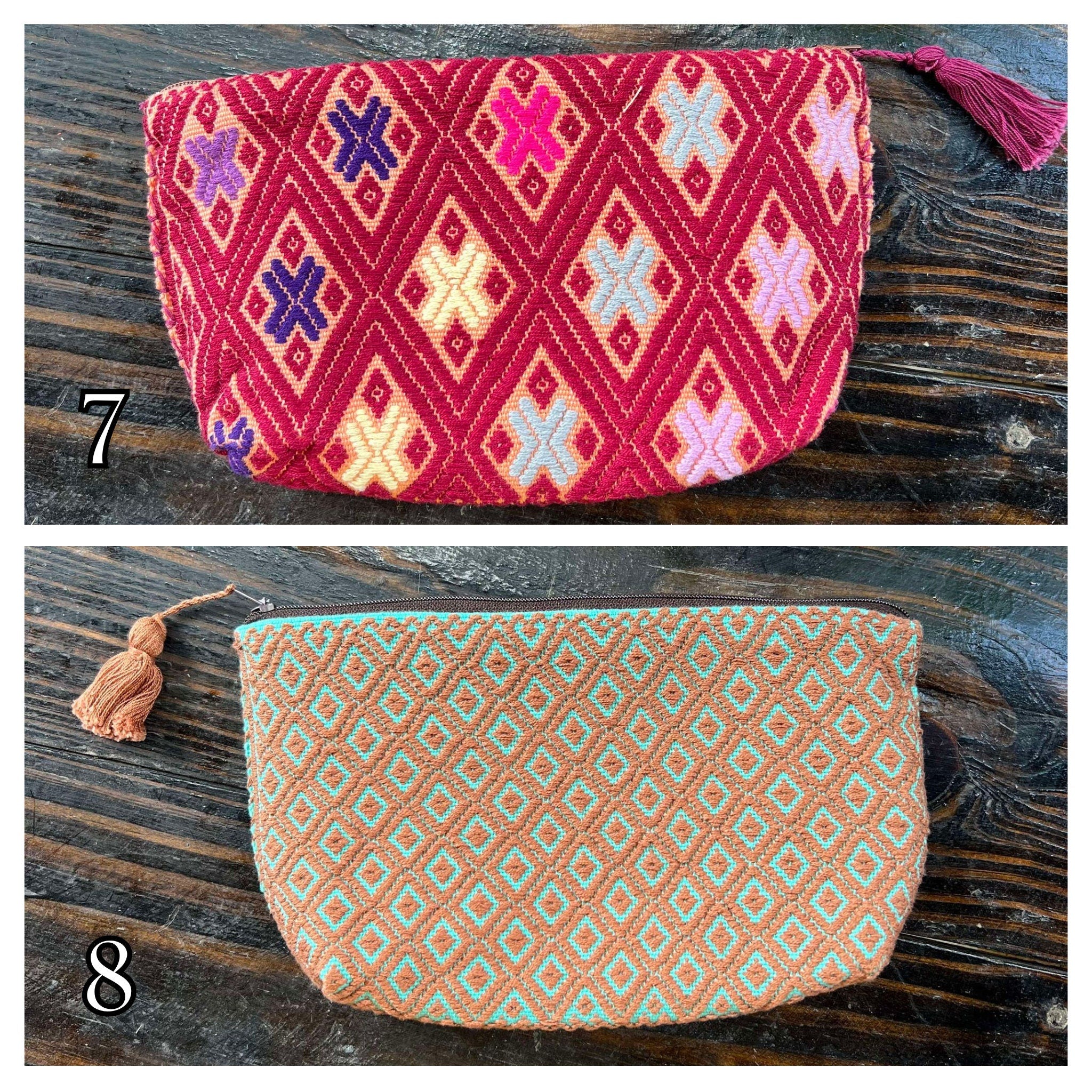 Image of Unique Aztec Design - Artisanal Embroidered Bag - Storage Bag- Clutch Bag