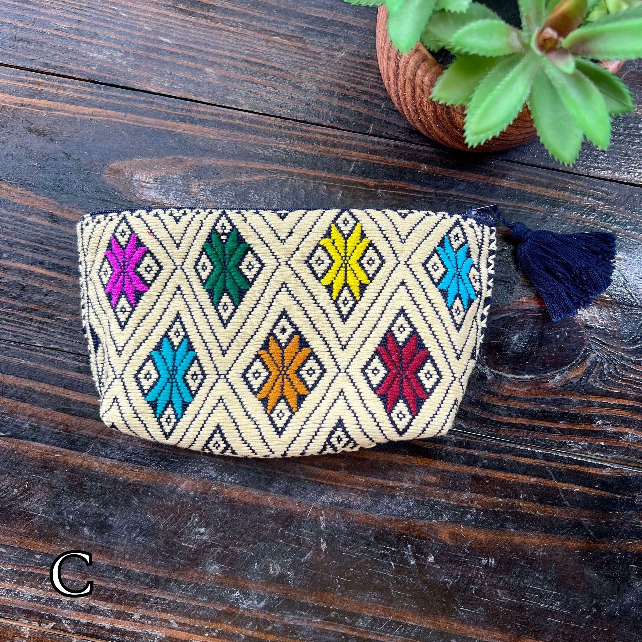 Image of Aztec Inspired Design Artisanal Embroidered Bag - Storage, Clutch, or Organization Bag