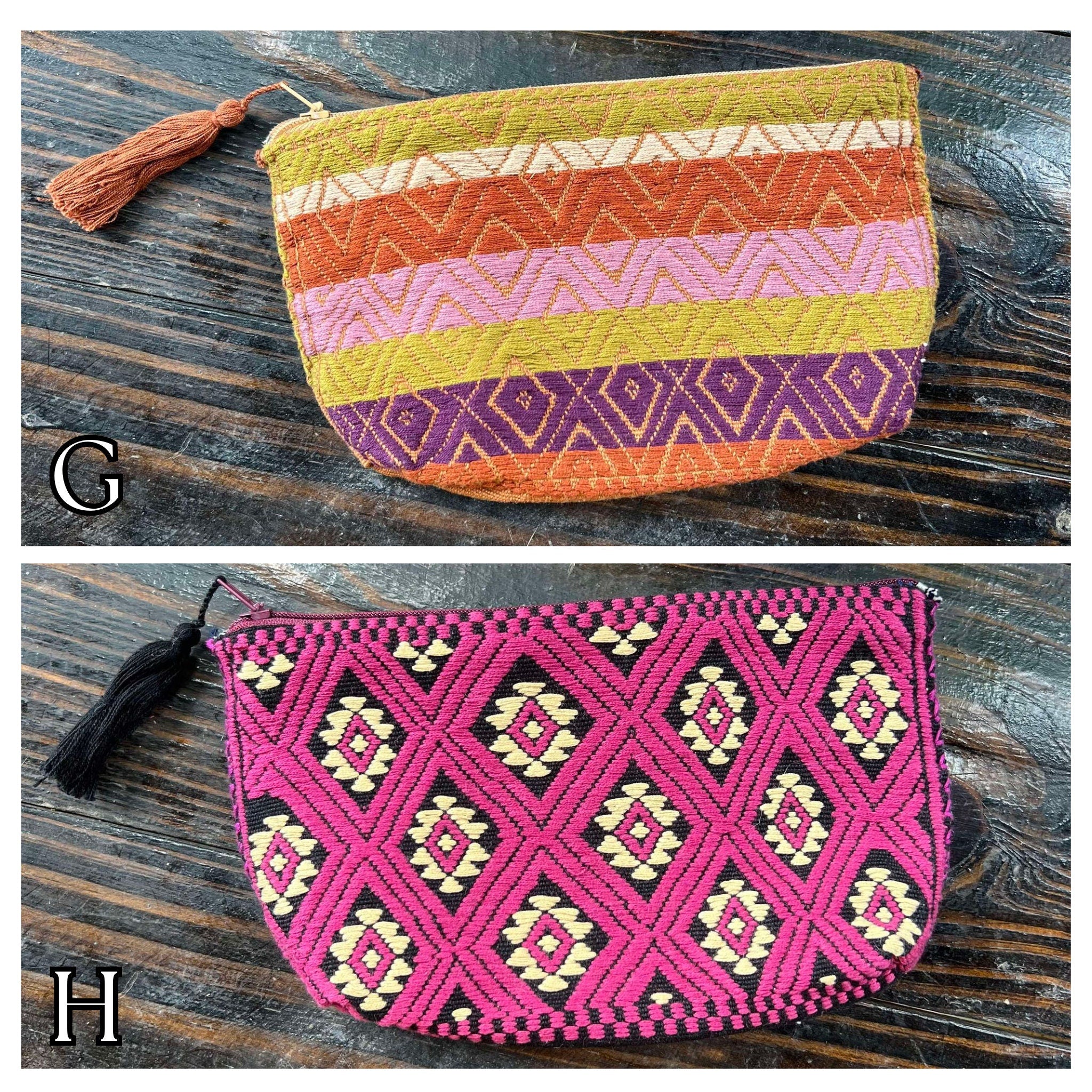 Image of Aztec Inspired Design Artisanal Embroidered Bag - Storage, Clutch, or Organization Bag