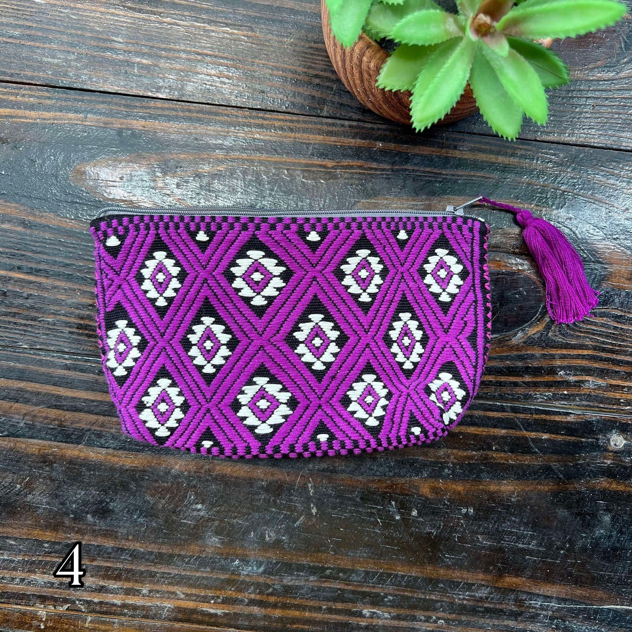 Image of Aztec Inspired Design Artisanal Embroidered Bag - Storage, Clutch, or Organization Bag