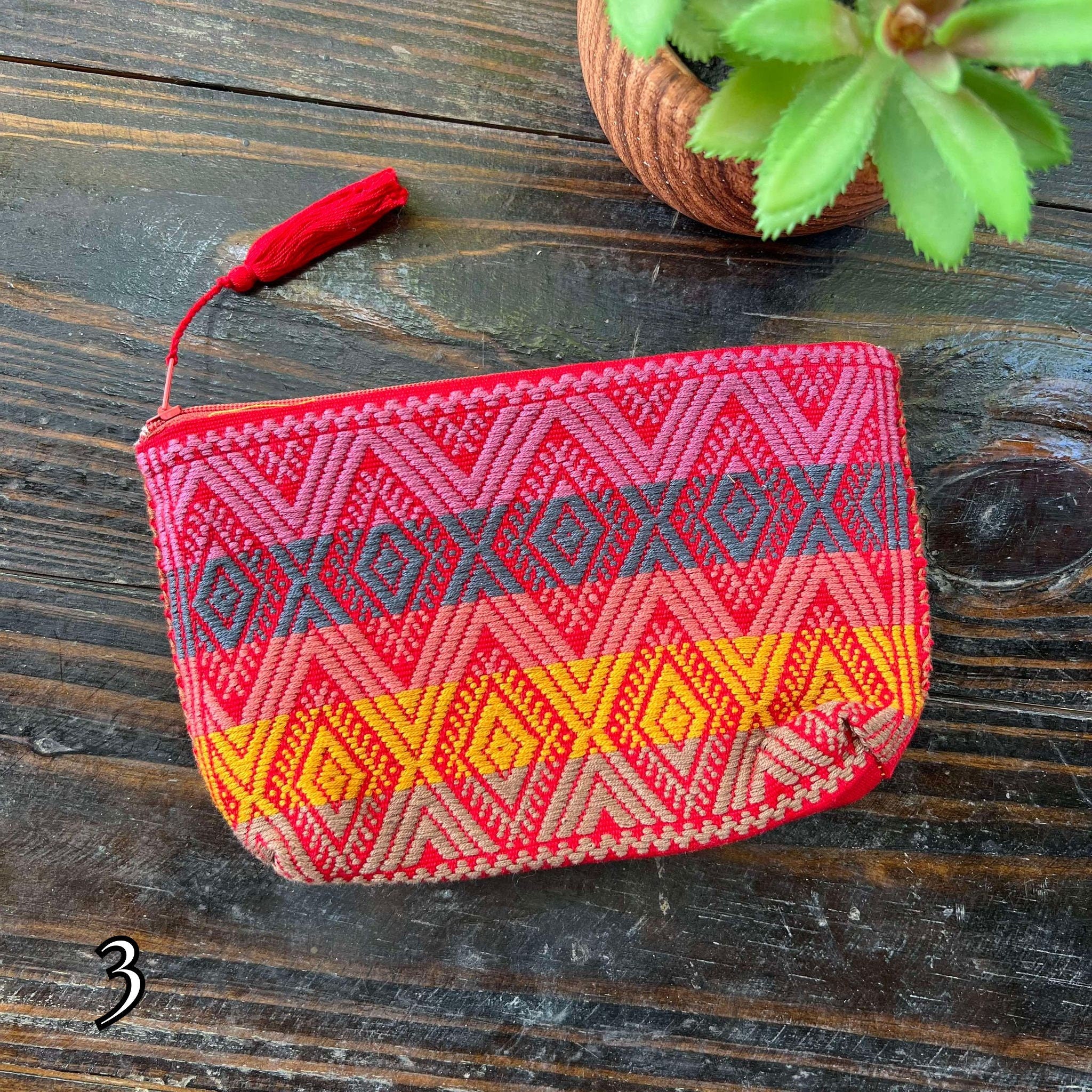 Aztec Inspired Design Artisanal Embroidered Bag - Storage, Clutch, or Organization Bag