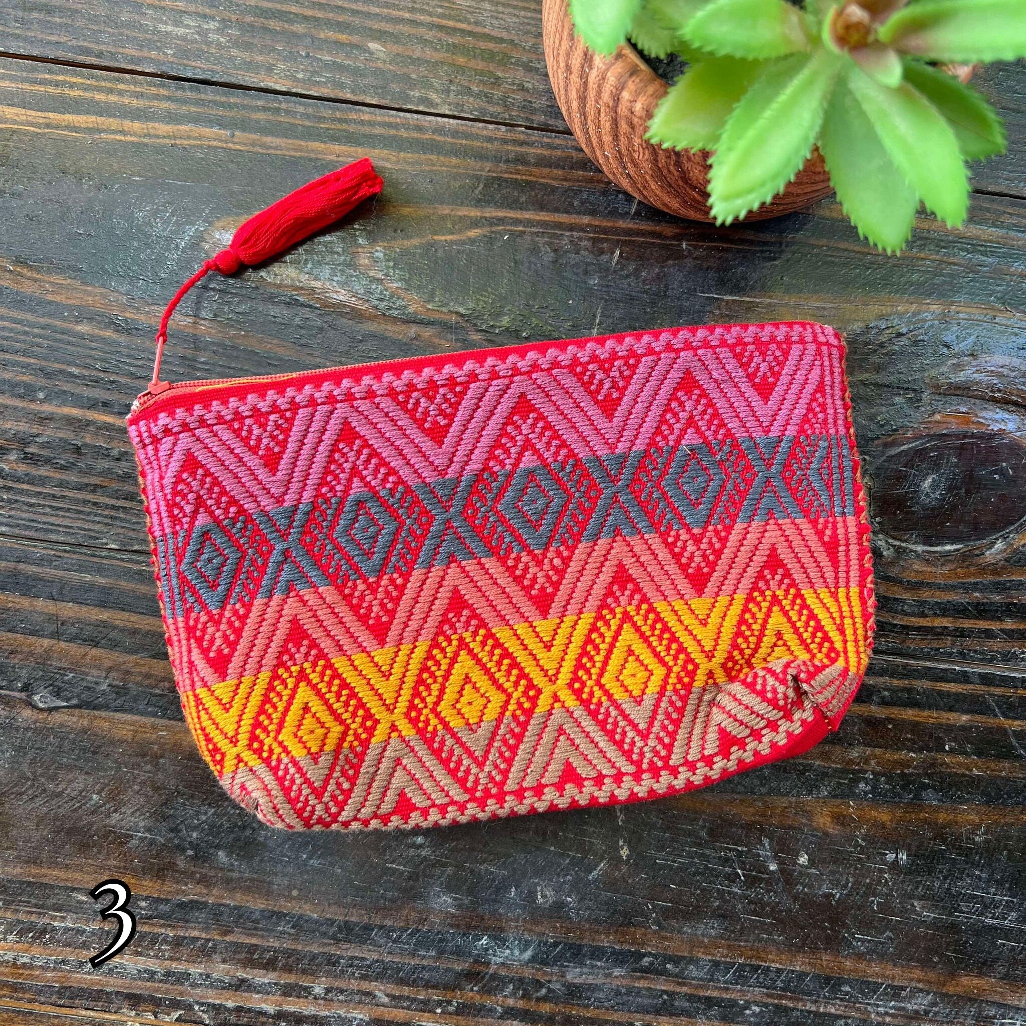 Image of Aztec Inspired Design Artisanal Embroidered Bag - Storage, Clutch, or Organization Bag