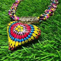 Image of Hand Painted Artisanal Wooden Necklace - Mexican Wooden Necklace and Earring Set - Mexican Necklace made by our Oaxaca Artisan Partners