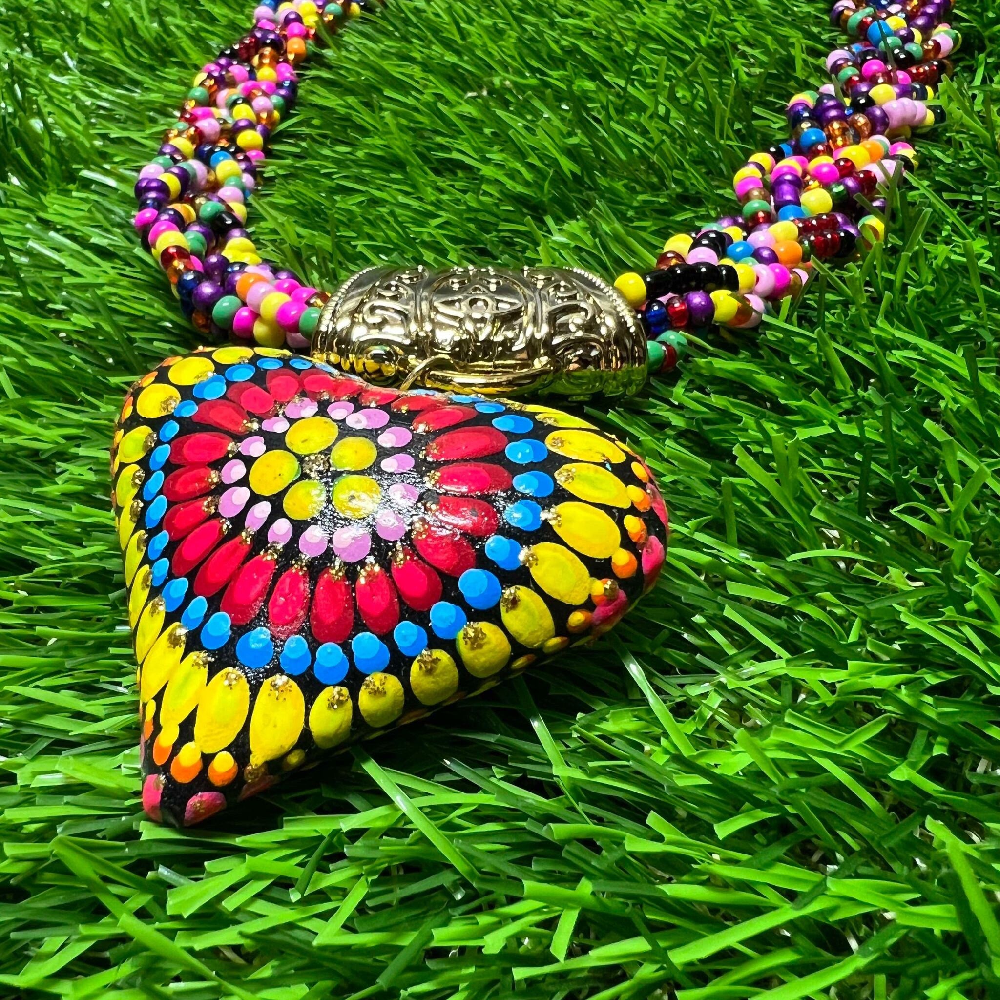 Hand Painted Artisanal Wooden Necklace - Mexican Wooden Necklace and Earring Set - Mexican Necklace made by our Oaxaca Artisan Partners