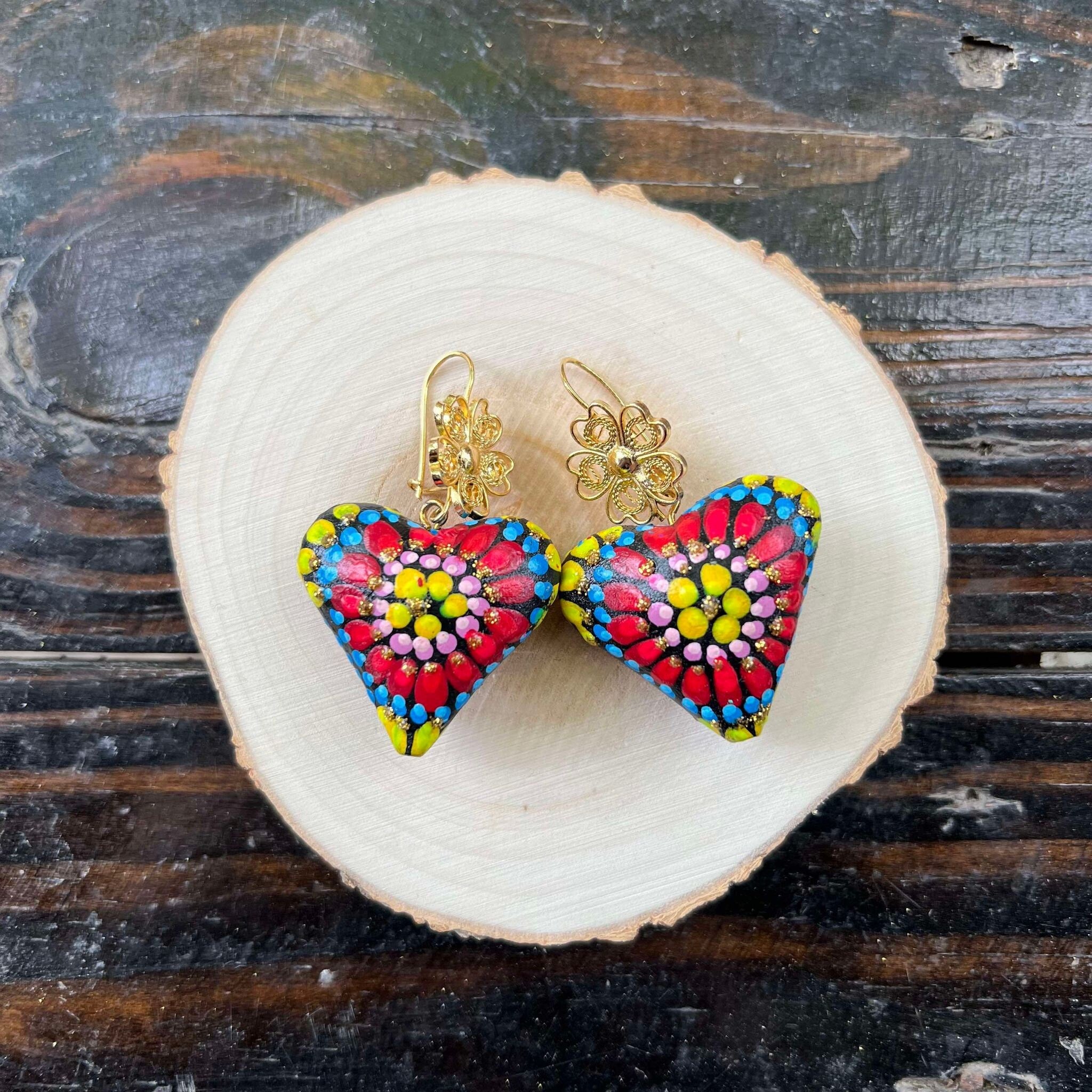 Image of Hand Painted Artisanal Wooden Necklace - Mexican Wooden Necklace and Earring Set - Mexican Necklace made by our Oaxaca Artisan Partners