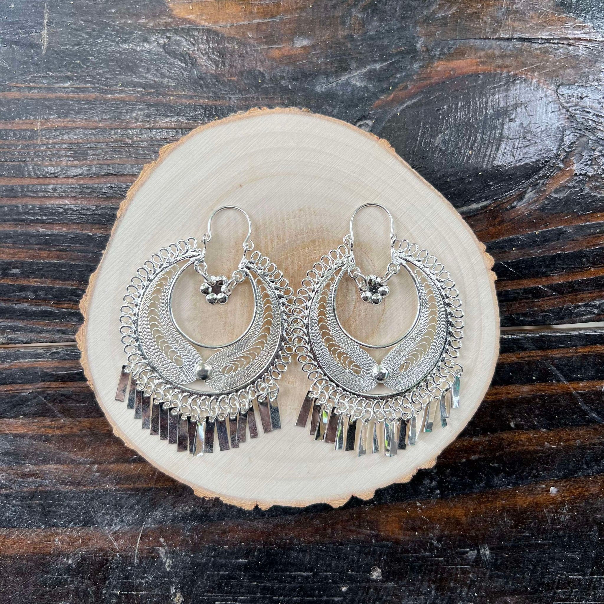 Image of India Daisy-Traditional Mexican Artisanal Earrings-Gold/Silver Plated Circular Floral Folkloric Earrings made by our Oaxaca Artisan Partners