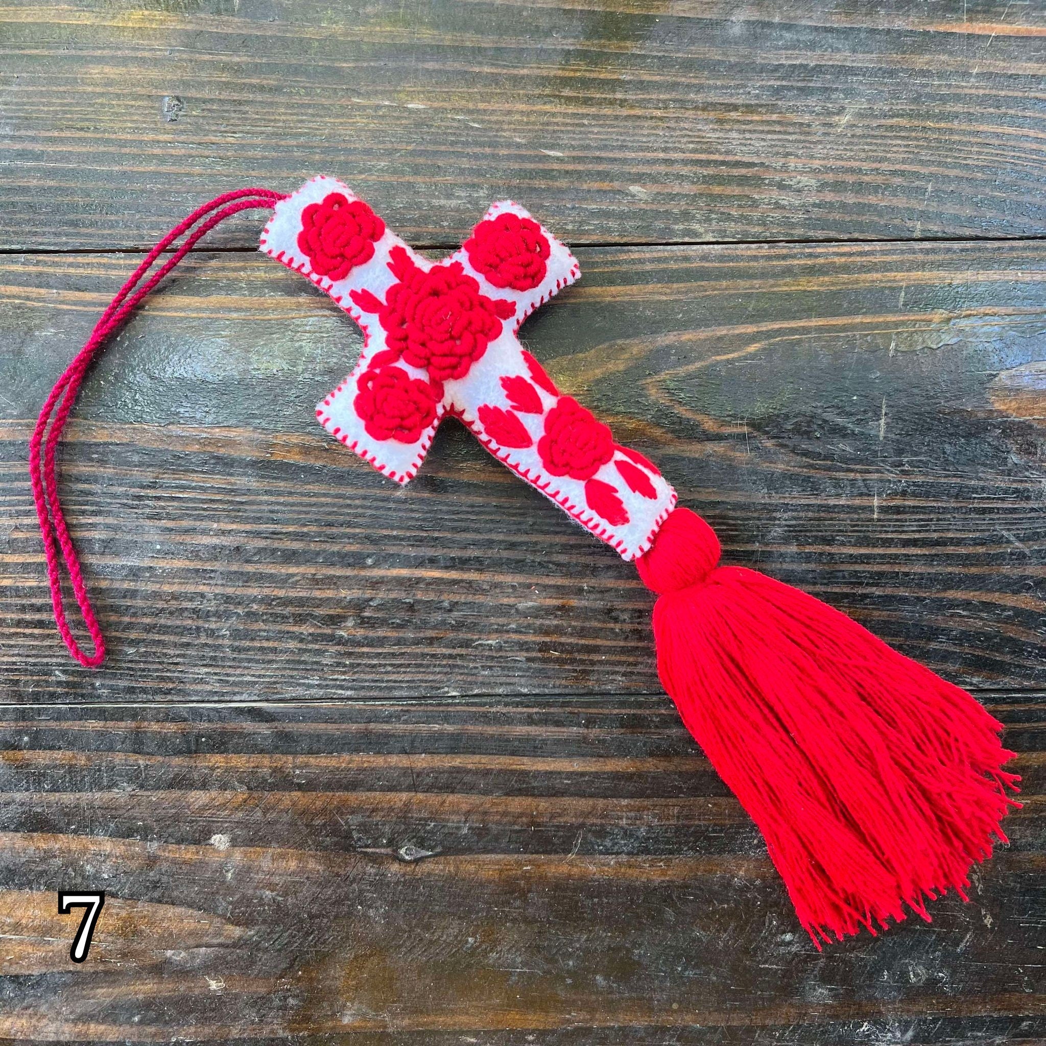 Image of Handmade & Hand-embroidered, Cross keychain or handbag charm