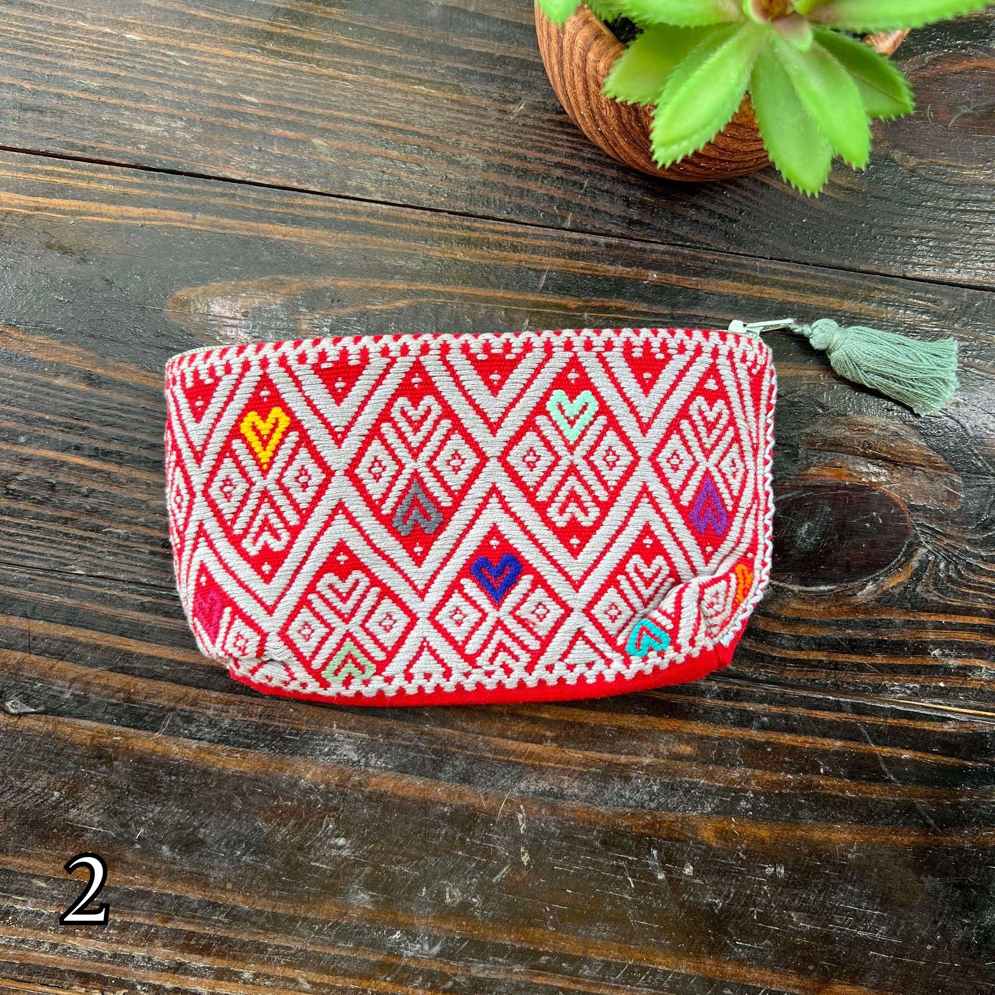 Image of Unique Aztec Design - Artisanal Embroidered Bag - Storage Bag- Clutch Bag