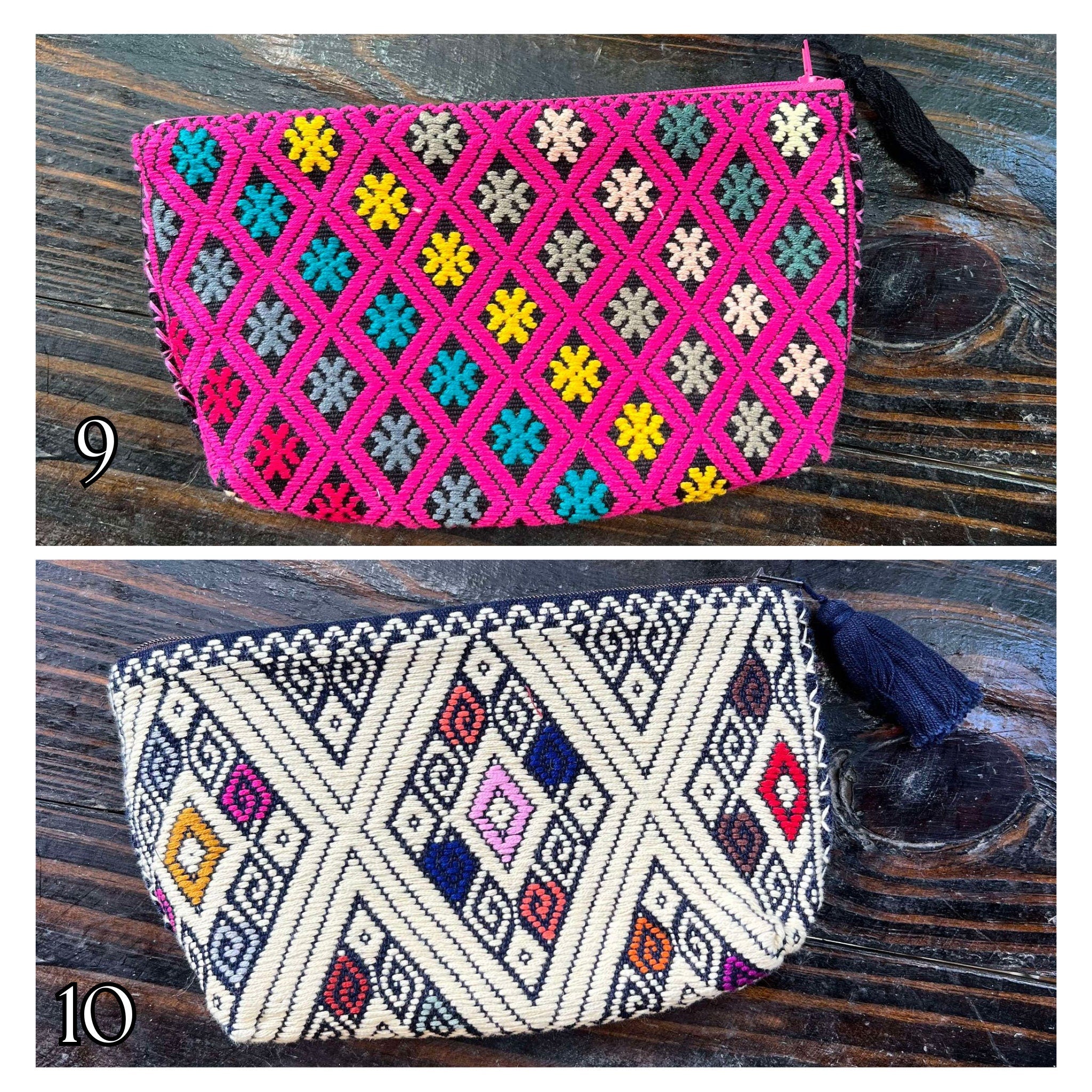 Image of Unique Aztec Design - Artisanal Embroidered Bag - Storage Bag- Clutch Bag