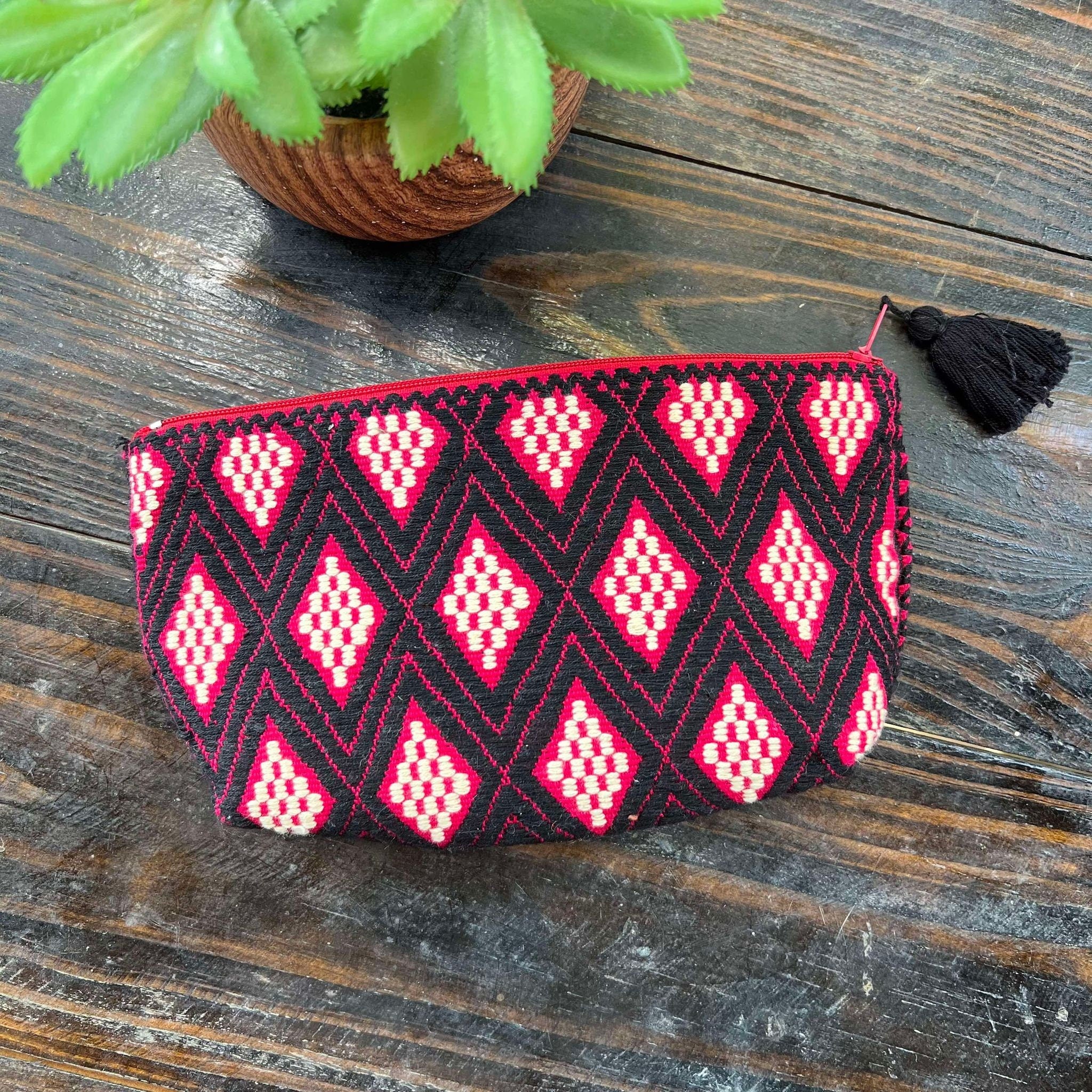 Image of Aztec Inspired Design Artisanal Embroidered Bag - Storage, Clutch, or Organization Bag