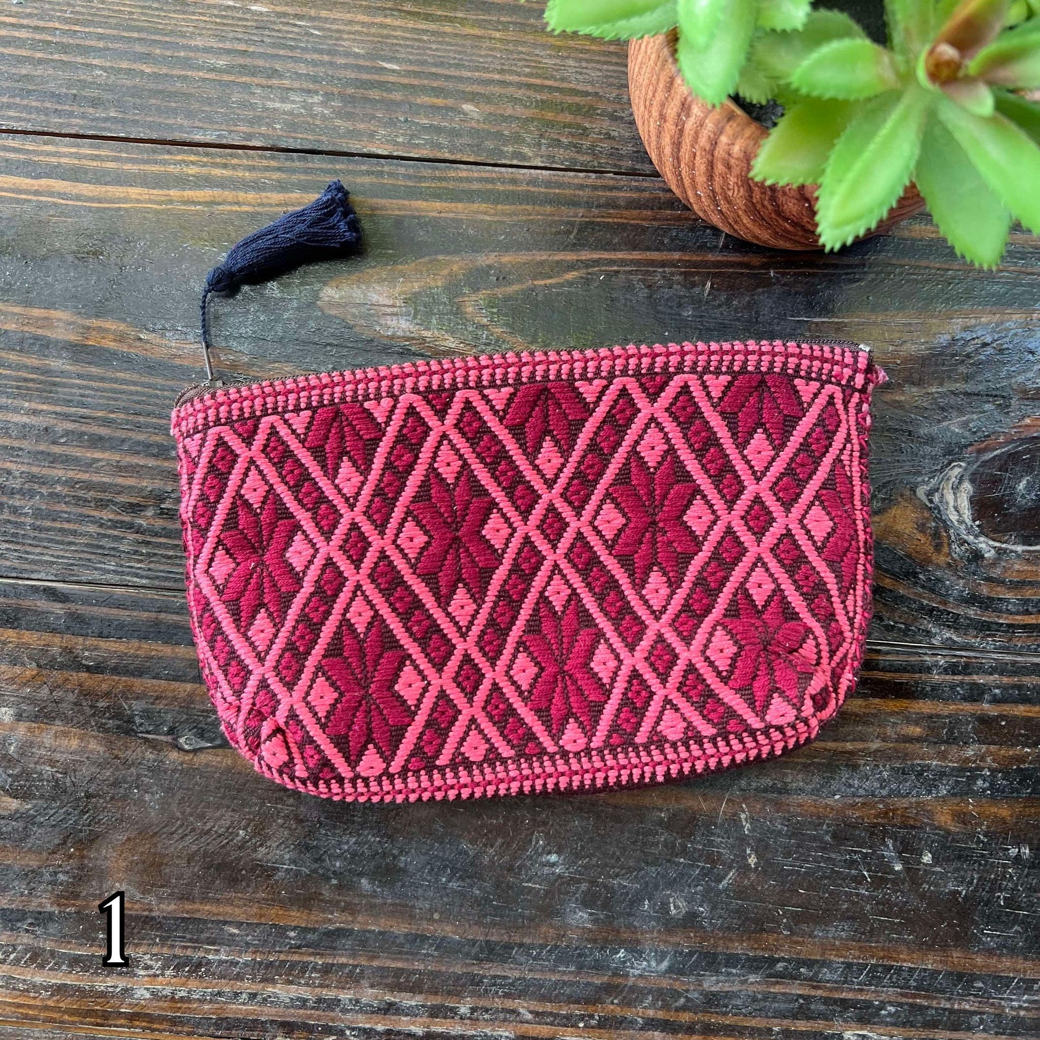 Image of Aztec Inspired Design Artisanal Embroidered Bag - Storage, Clutch, or Organization Bag