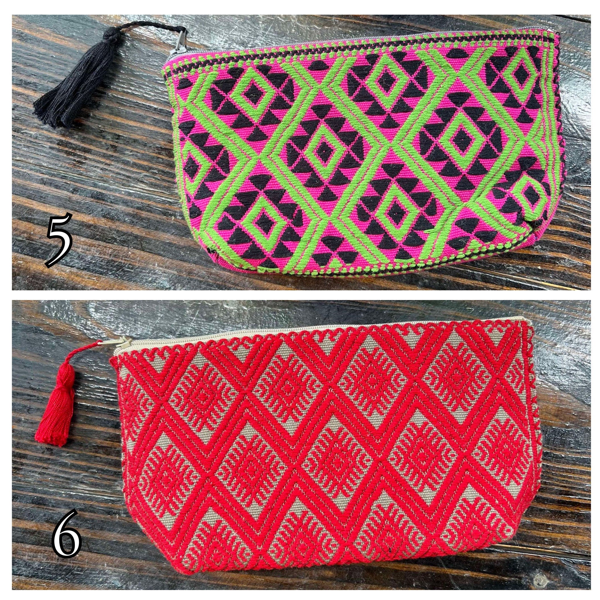 Image of Aztec Inspired Design Artisanal Embroidered Bag - Storage, Clutch, or Organization Bag