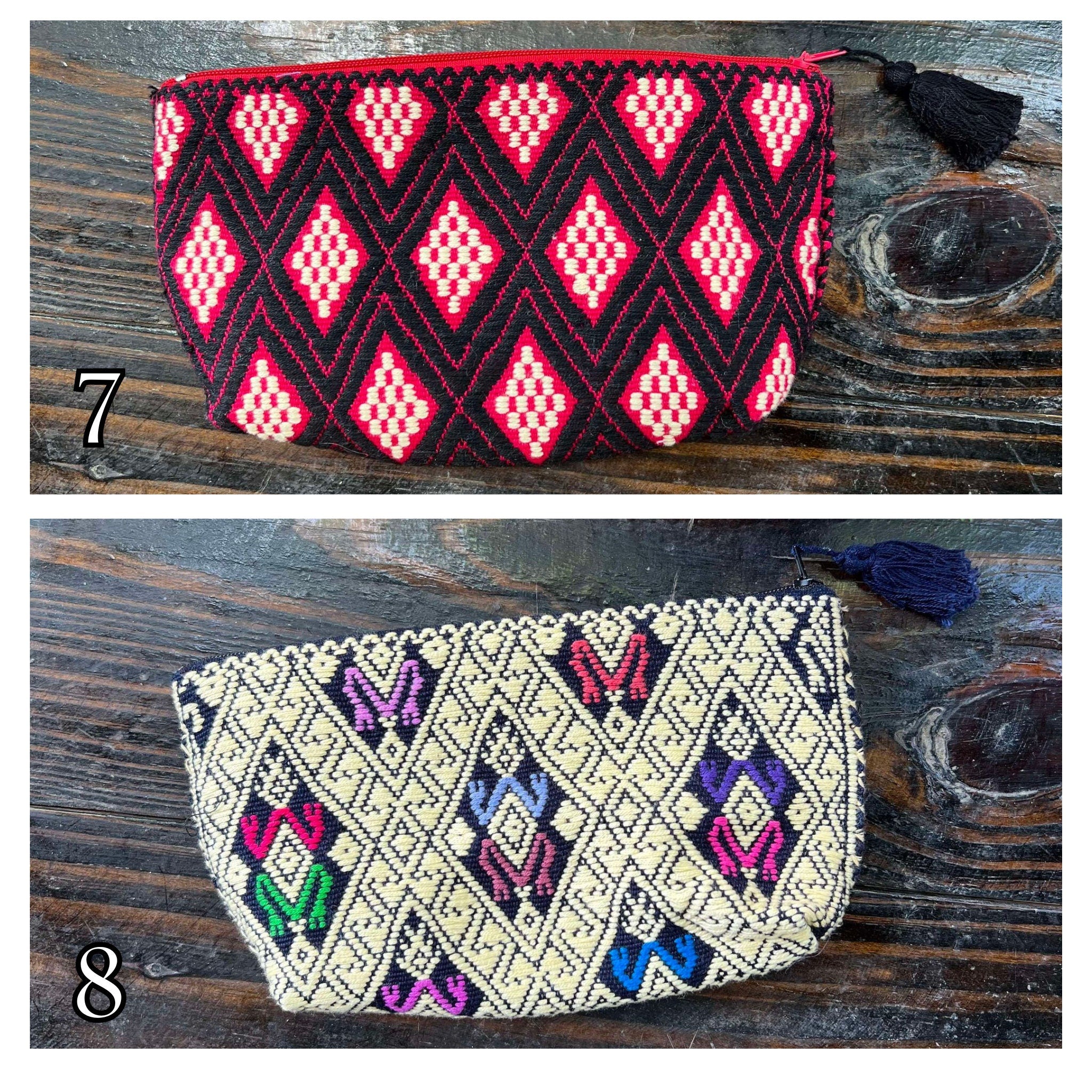 Image of Aztec Inspired Design Artisanal Embroidered Bag - Storage, Clutch, or Organization Bag
