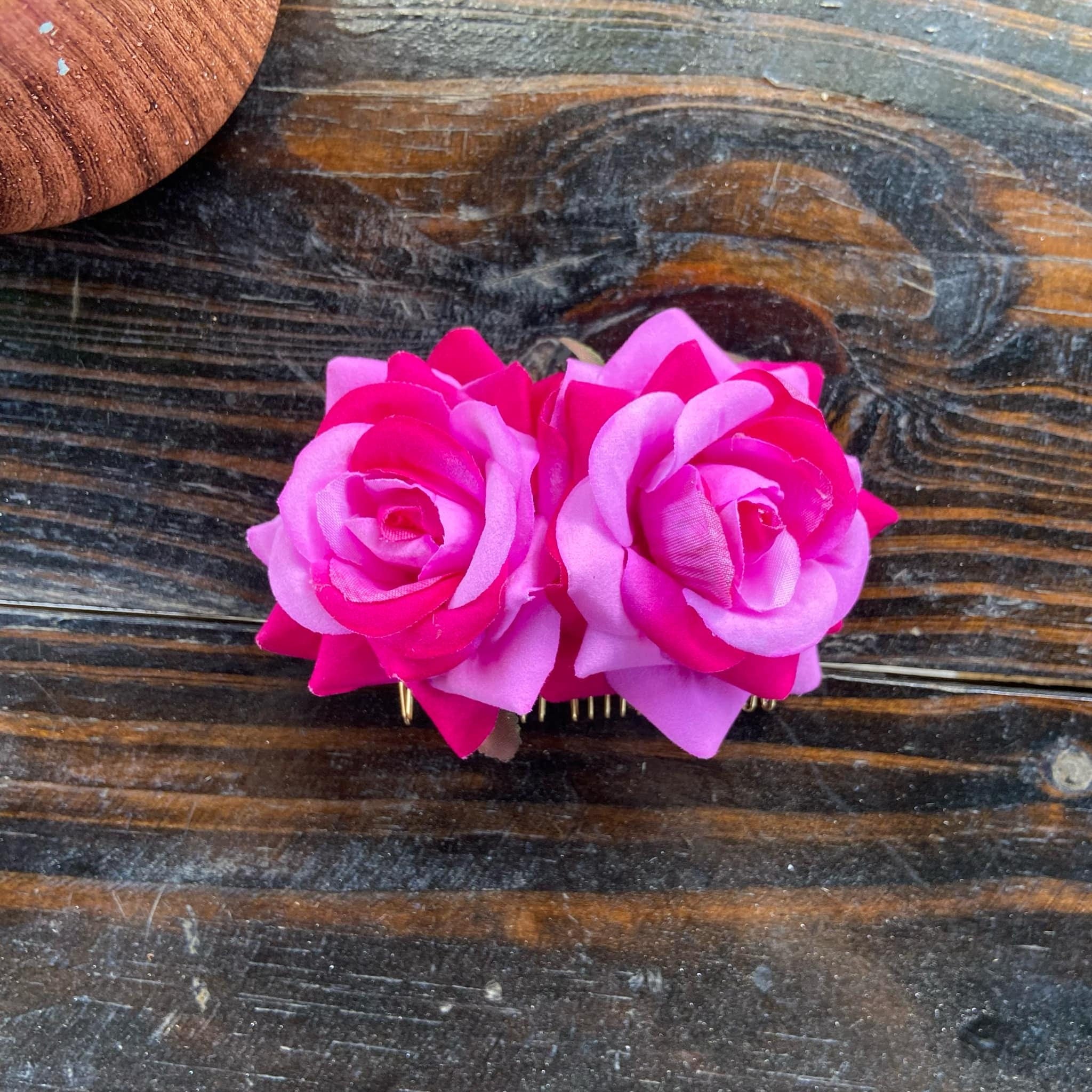 Image of Handwoven Satin Ribbon Flower Hair Comb – Artisanal Fabric Hair Piece