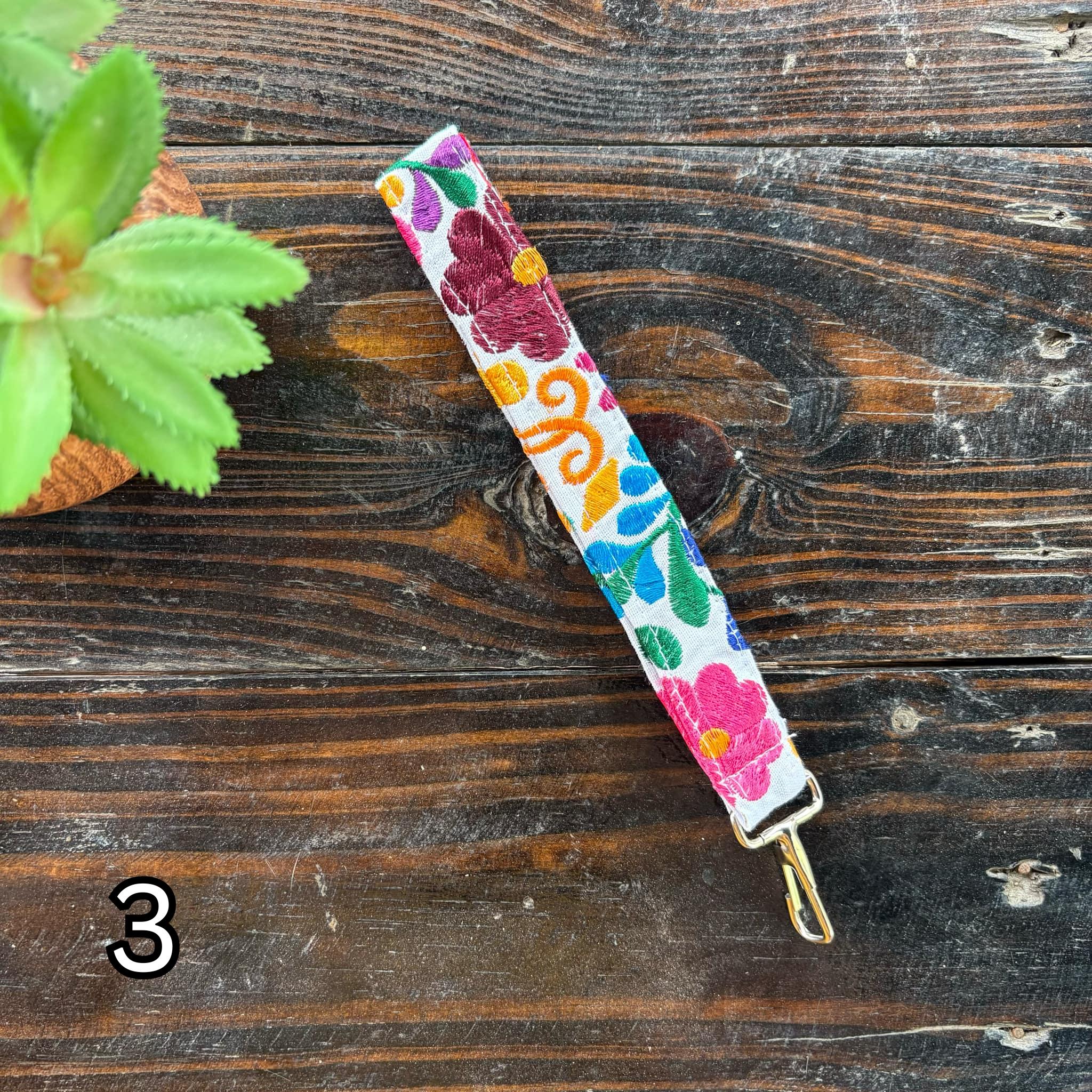 Image of Floral Embroidered Wristlet Lanyard Key/ID Holder - Clip Lanyard Key/ID Holder - Artisanal made