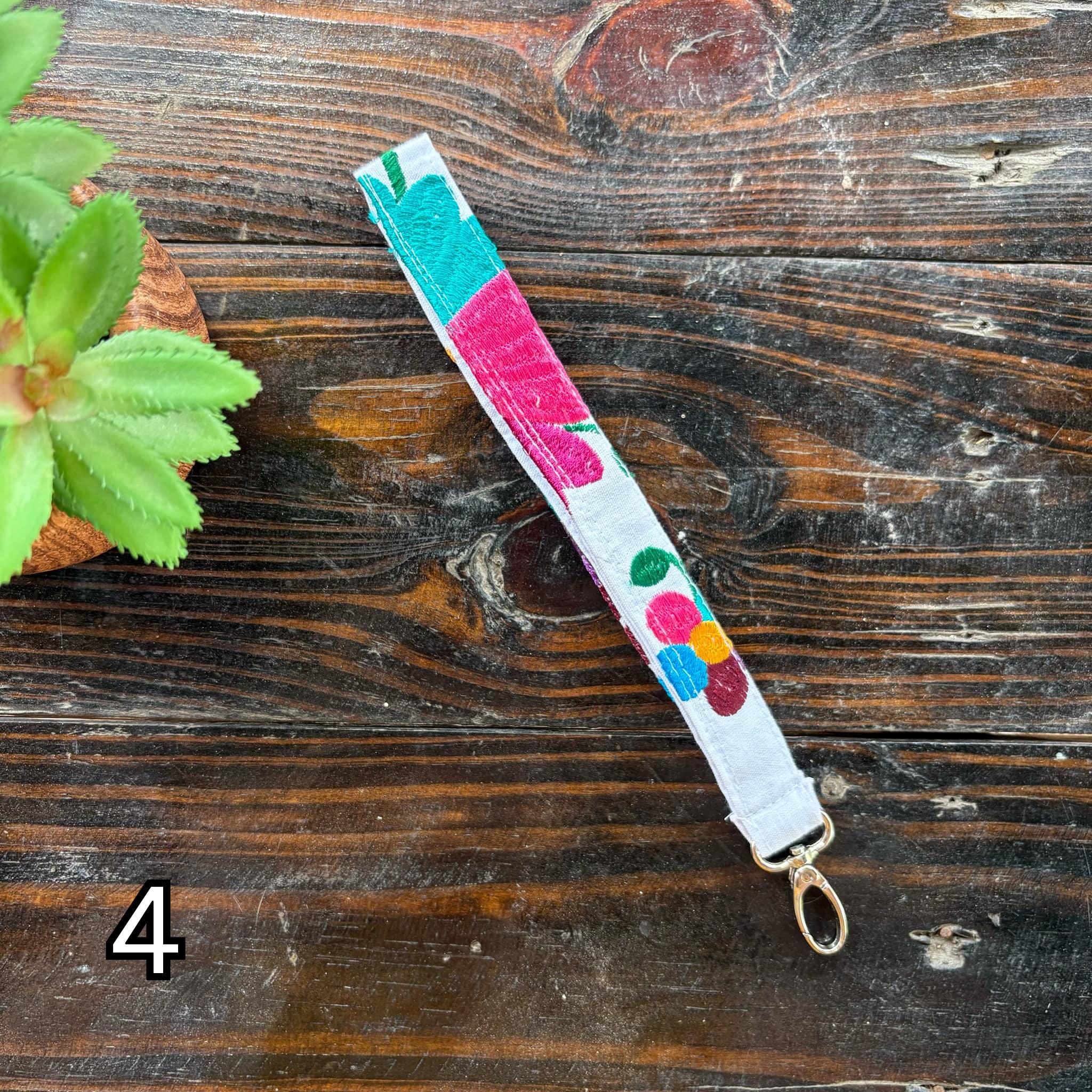 Image of Floral Embroidered Wristlet Lanyard Key/ID Holder - Clip Lanyard Key/ID Holder - Artisanal made