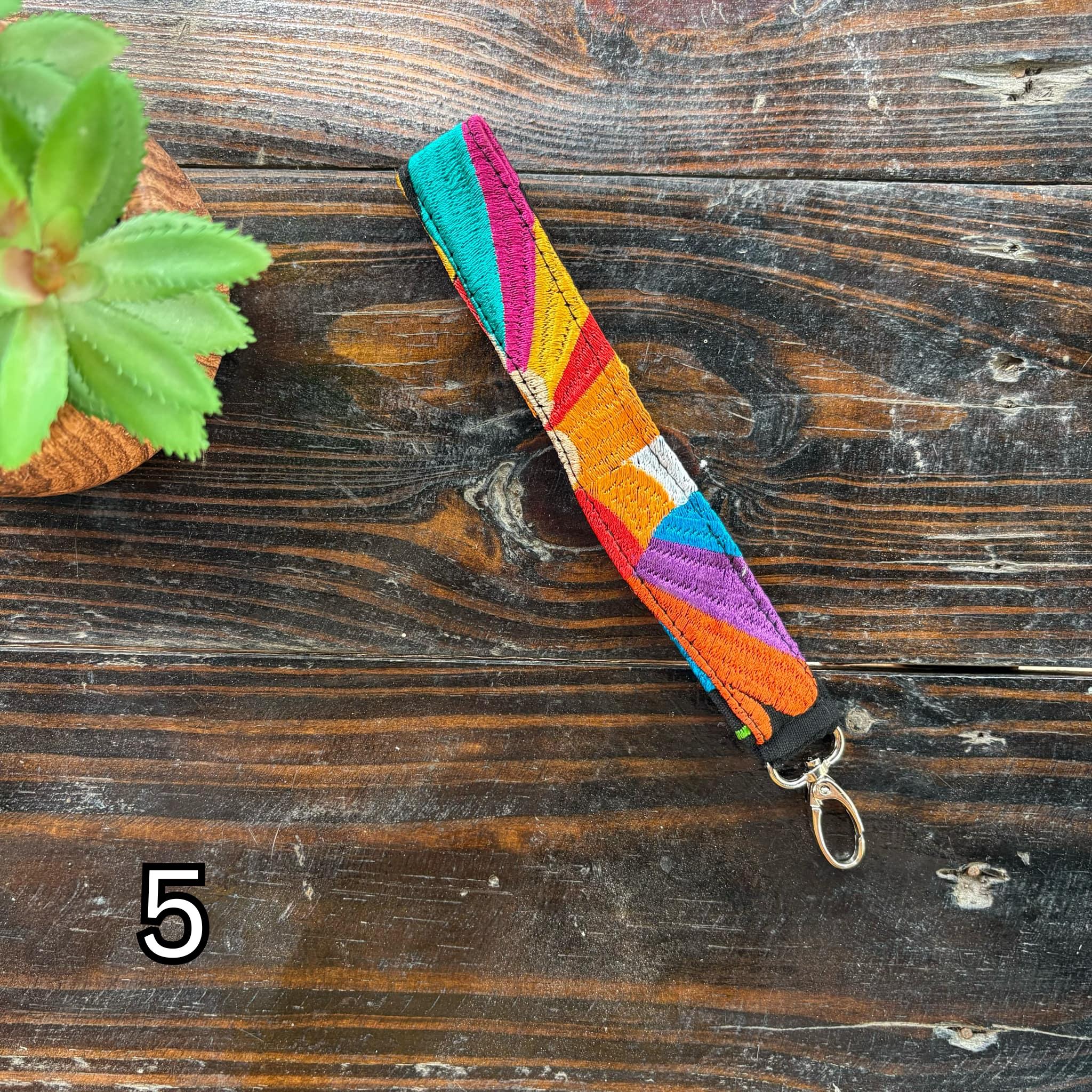 Image of Floral Embroidered Wristlet Lanyard Key/ID Holder - Clip Lanyard Key/ID Holder - Artisanal made