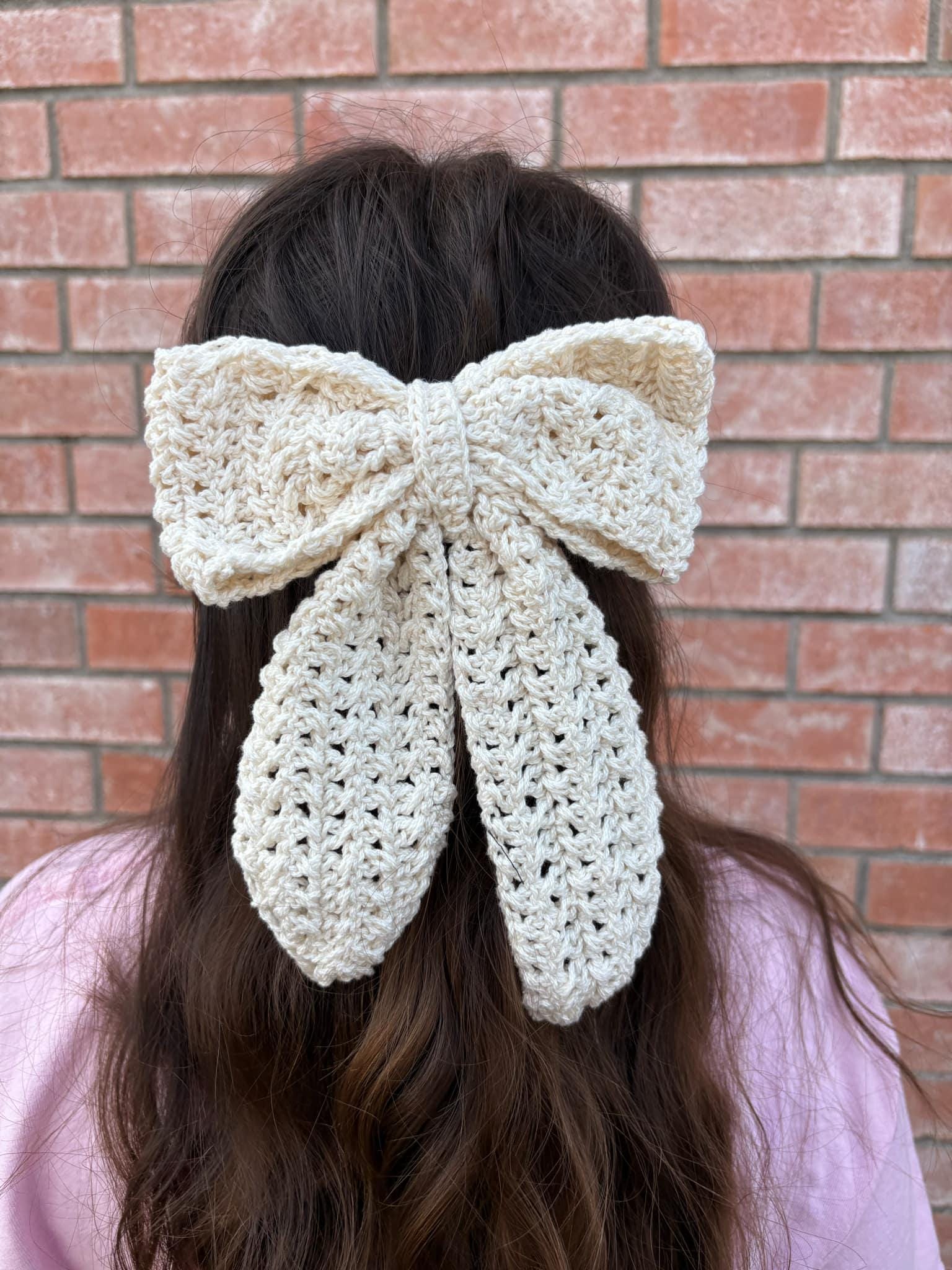 Image of Crochet Hair Bow- Hair Bow, Coquette Bow, Coquette Aesthetic, Handmade Hair bow, Knitted hair Bow, Gift Ideas, Hair Clip, Kids Hair Bows
