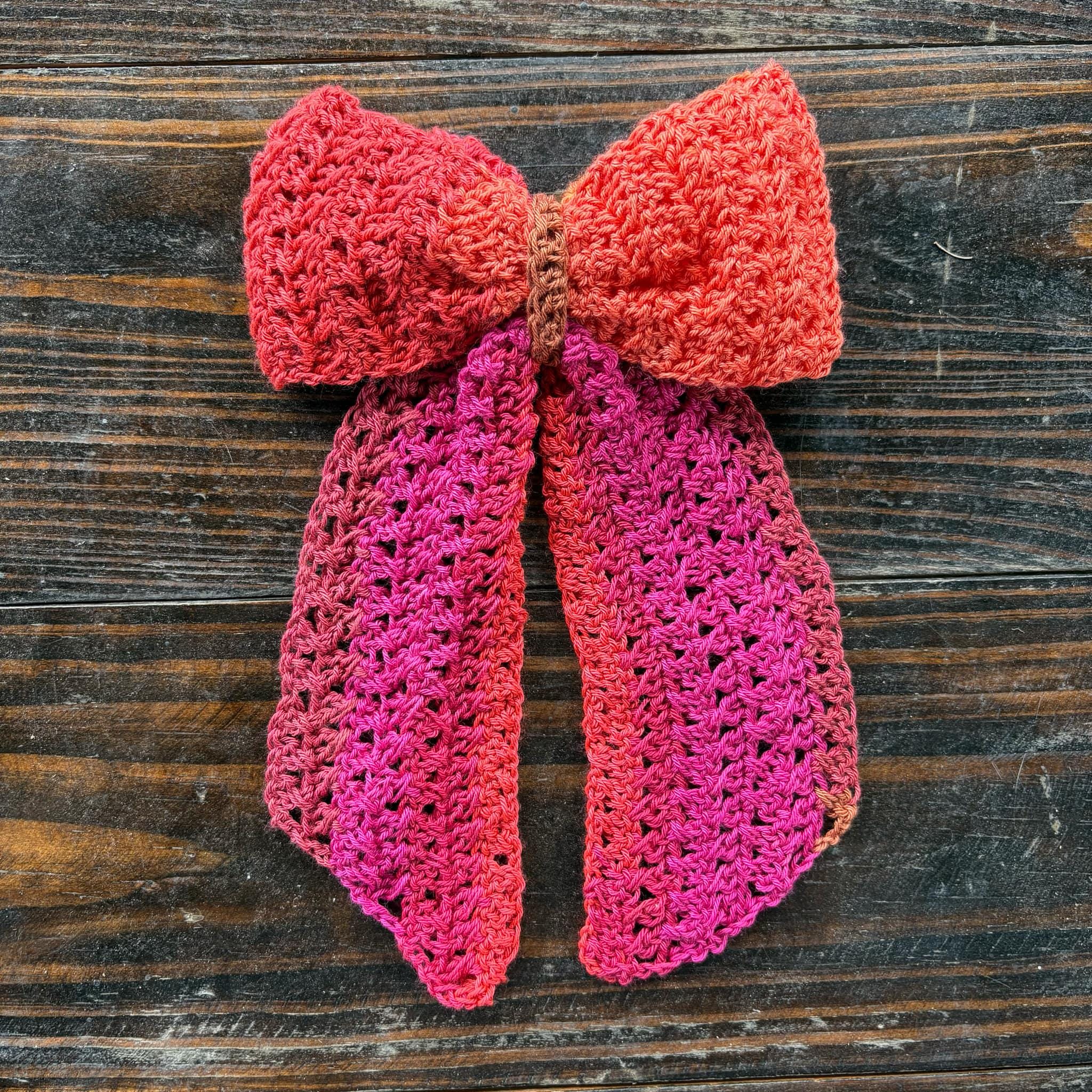 Image of Crochet Hair Bow- Hair Bow, Coquette Bow, Coquette Aesthetic, Handmade Hair bow, Knitted hair Bow, Gift Ideas, Hair Clip, Kids Hair Bows
