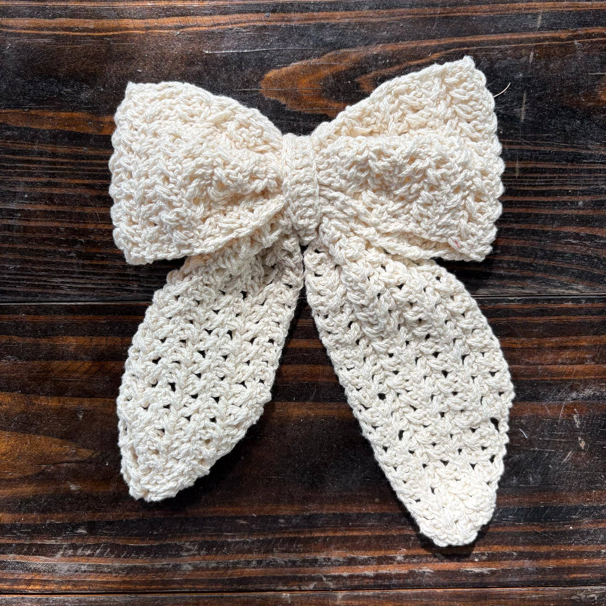 Image of Crochet Hair Bow- Hair Bow, Coquette Bow, Coquette Aesthetic, Handmade Hair bow, Knitted hair Bow, Gift Ideas, Hair Clip, Kids Hair Bows