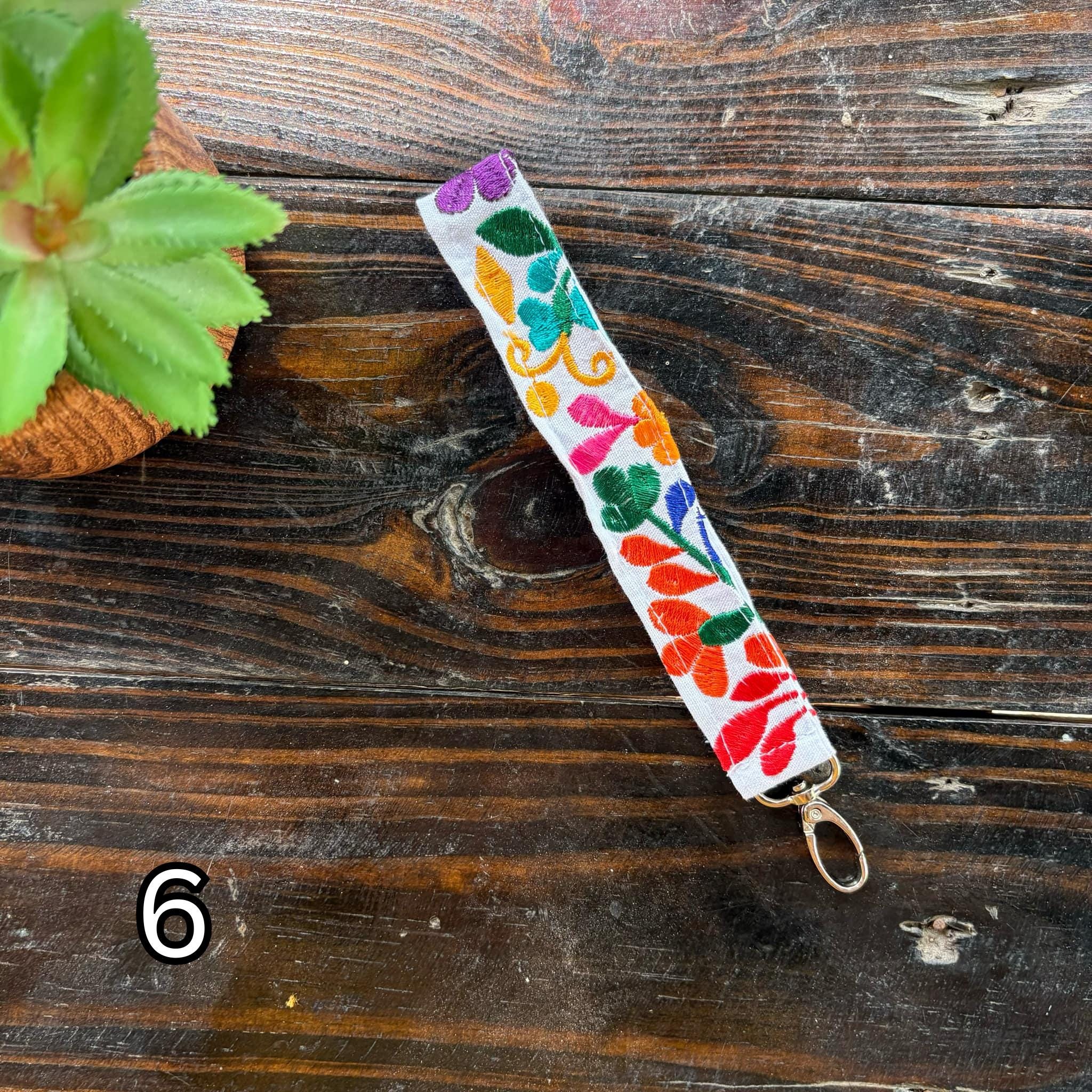 Floral Embroidered Wristlet Lanyard Key/ID Holder - Clip Lanyard Key/ID Holder - Artisanal made