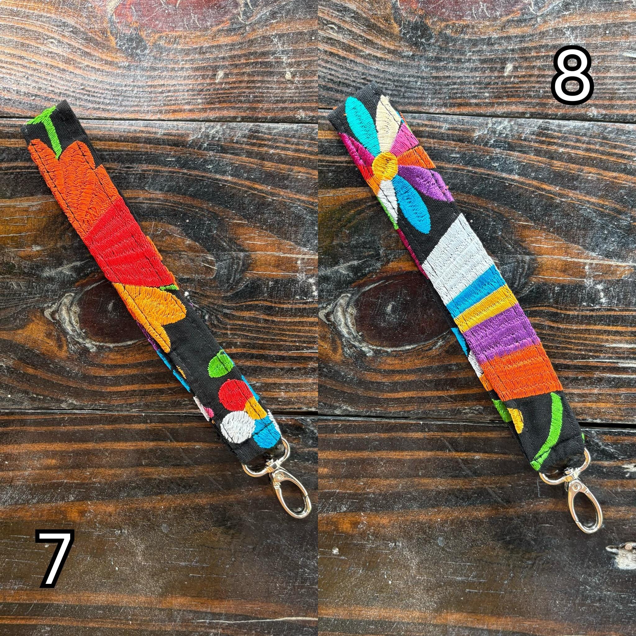 Floral Embroidered Wristlet Lanyard Key/ID Holder - Clip Lanyard Key/ID Holder - Artisanal made