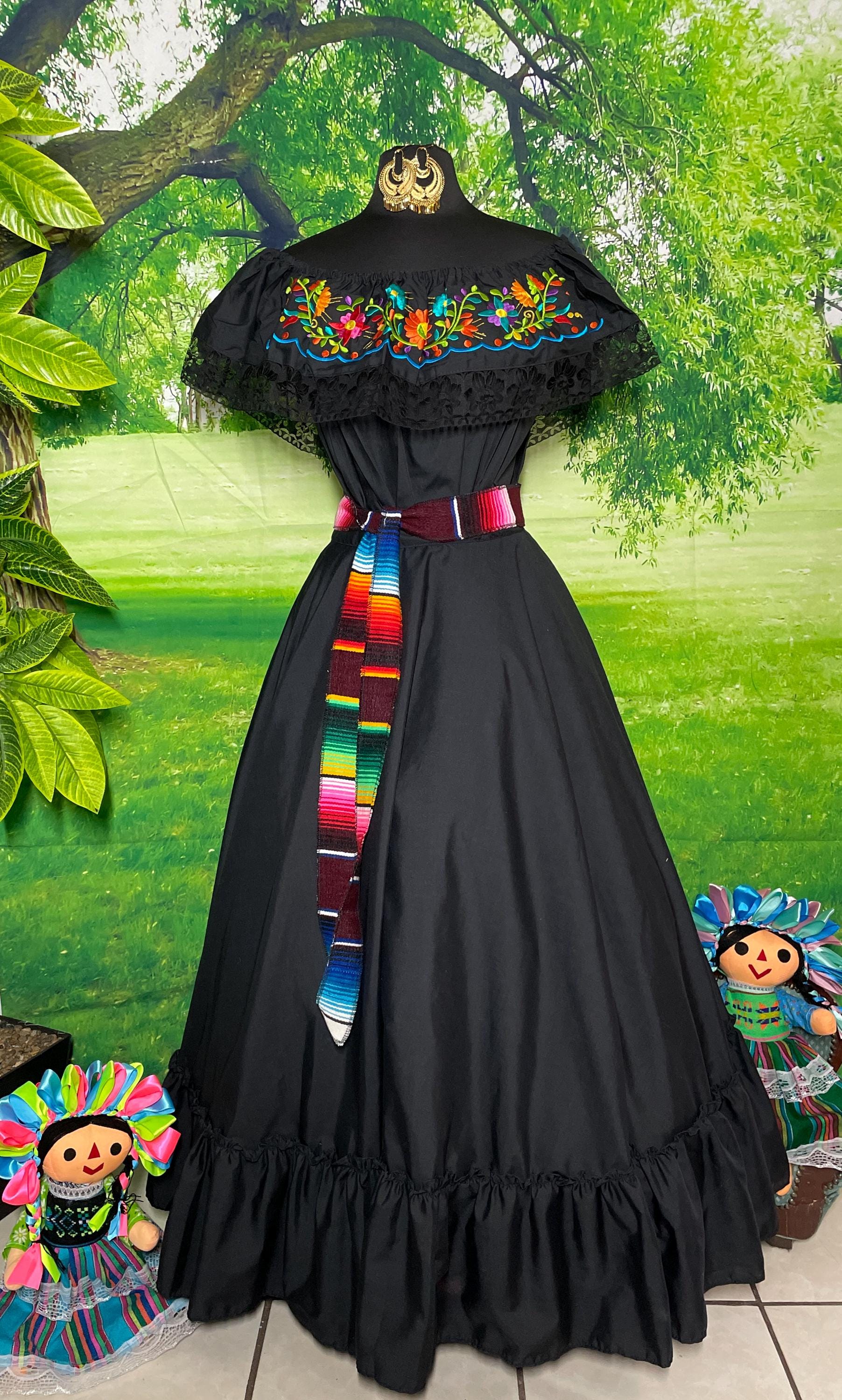 Image of Mexican Folklorico Dance Costume - Elena Outfit for Cinco de Mayo Celebration - Handmade Women's Outfit