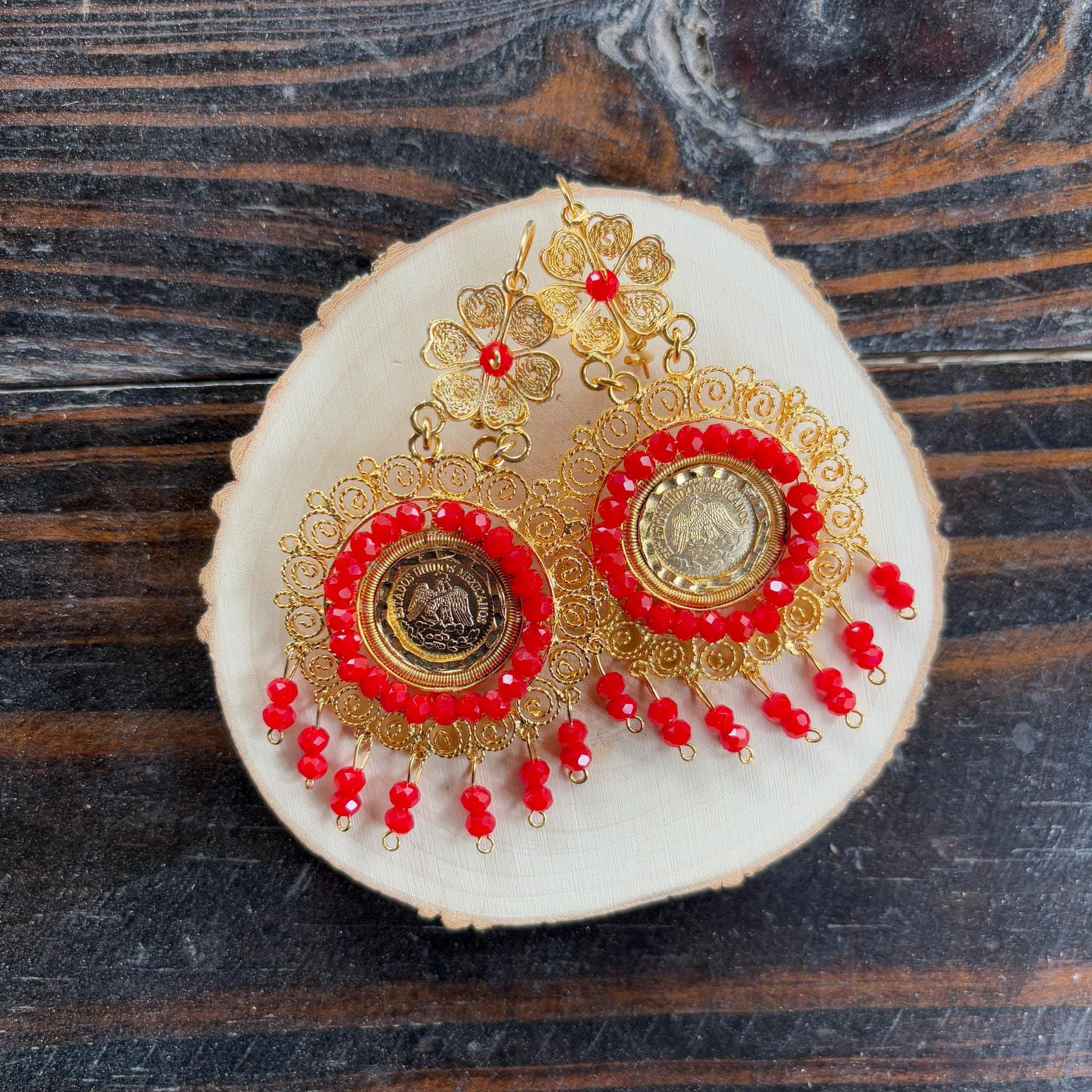 Image of Gorgeous and Elegant Mexican Artisanal Gold Plated Filigree Earrings - Beautiful Folkloric Earrings made by our Oaxaca Artisan Partners