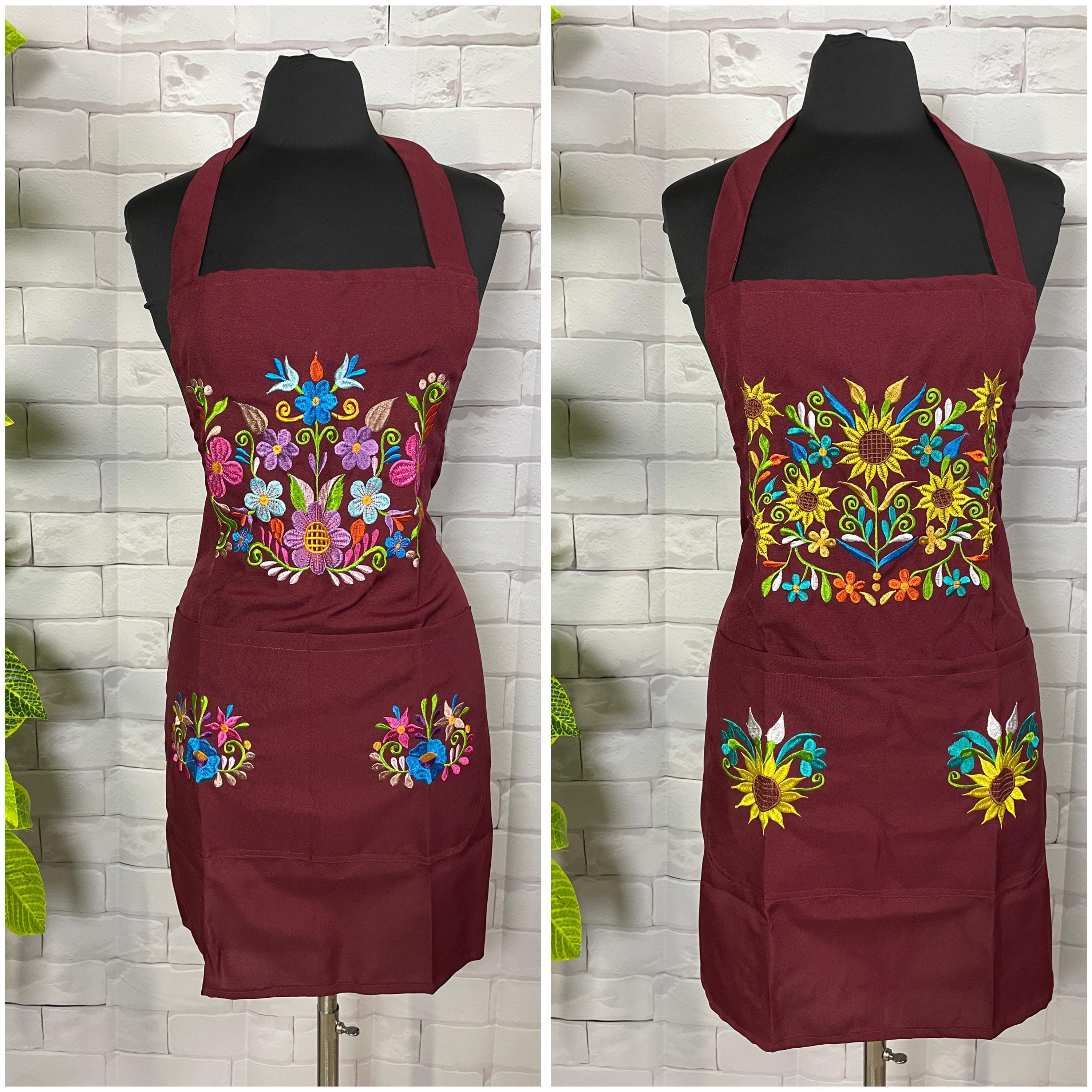 Image of 2nd Gorgeous New Edition of Stunning Handcrafted Floral Design Embroidered Cooking Apron | Unique Kitchen Accessories