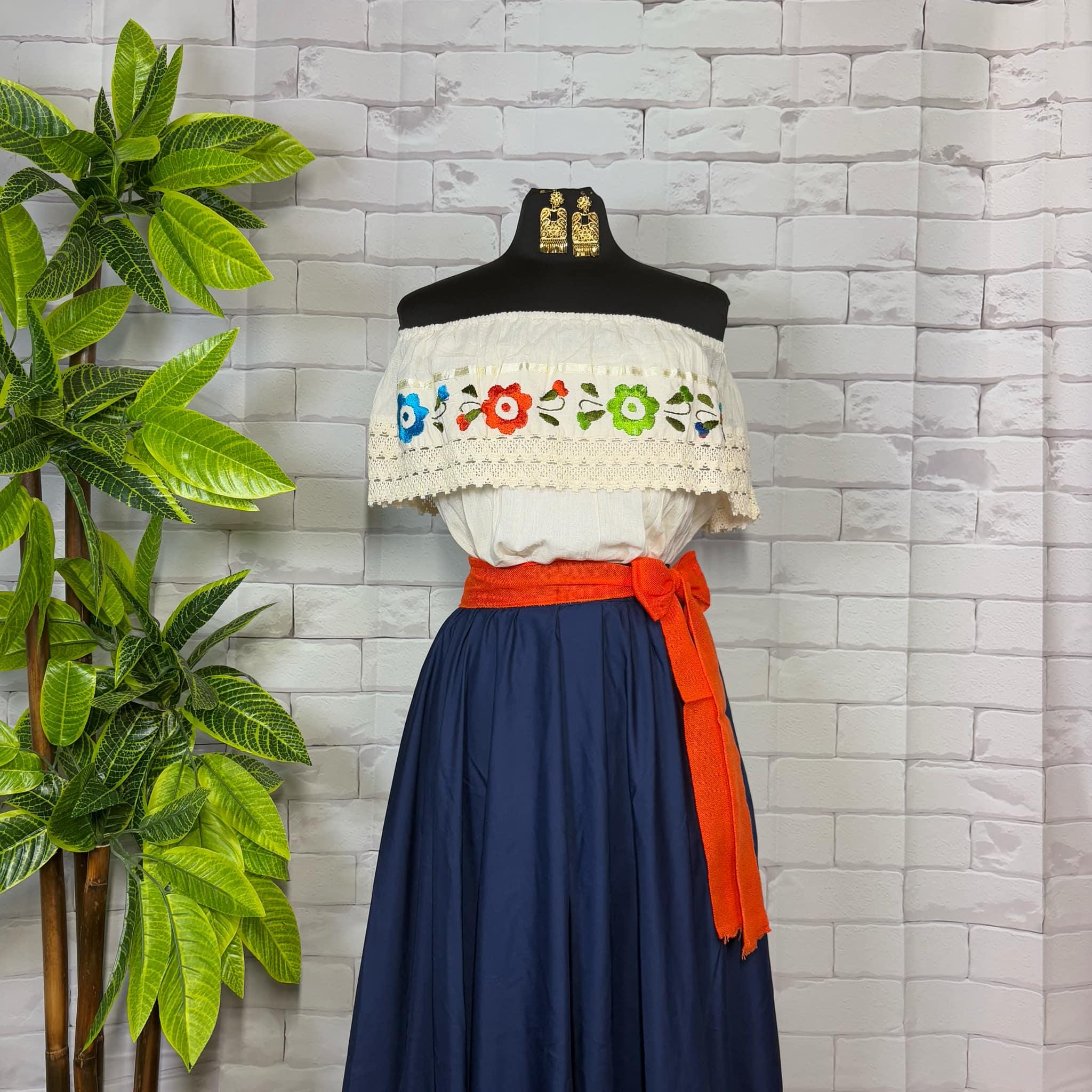 Image of Vibrant Handmade Mexican Off-Shoulder Blouse- Cross-stitched Floral Design Blouse - Artisanal Flower Gauze Blouse- One Size Fits Sizes S-L