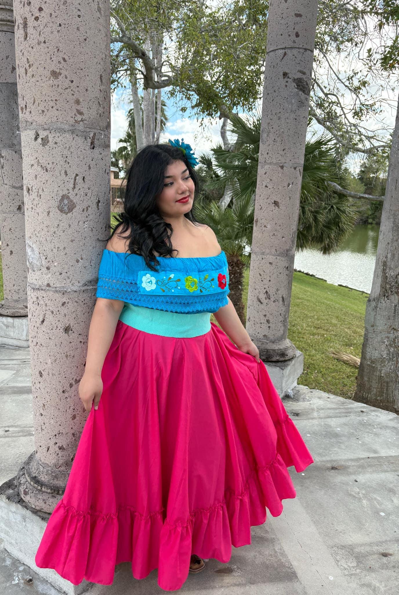 Image of Vibrant Handmade Mexican Off-Shoulder Blouse- Cross-stitched Floral Design Blouse - Artisanal Flower Gauze Blouse- One Size Fits Sizes S-L