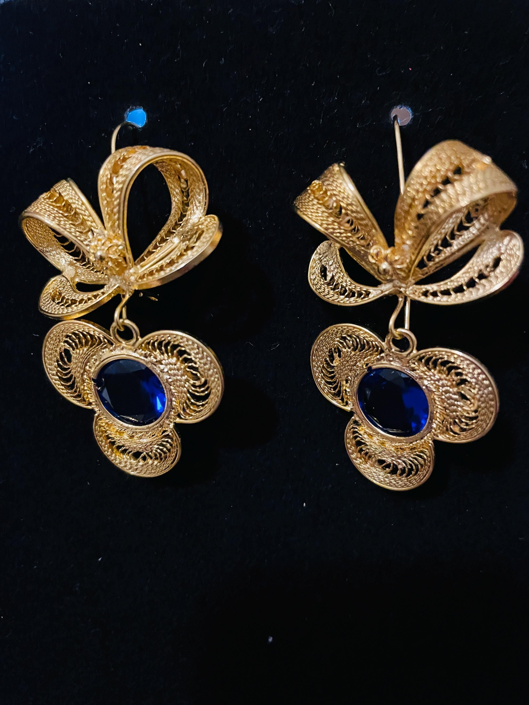 Ribbon Pendant Beautiful Mexican Artisanal Gold plated Earrings - Folkloric Earrings made by our Oaxaca Artisan Partners