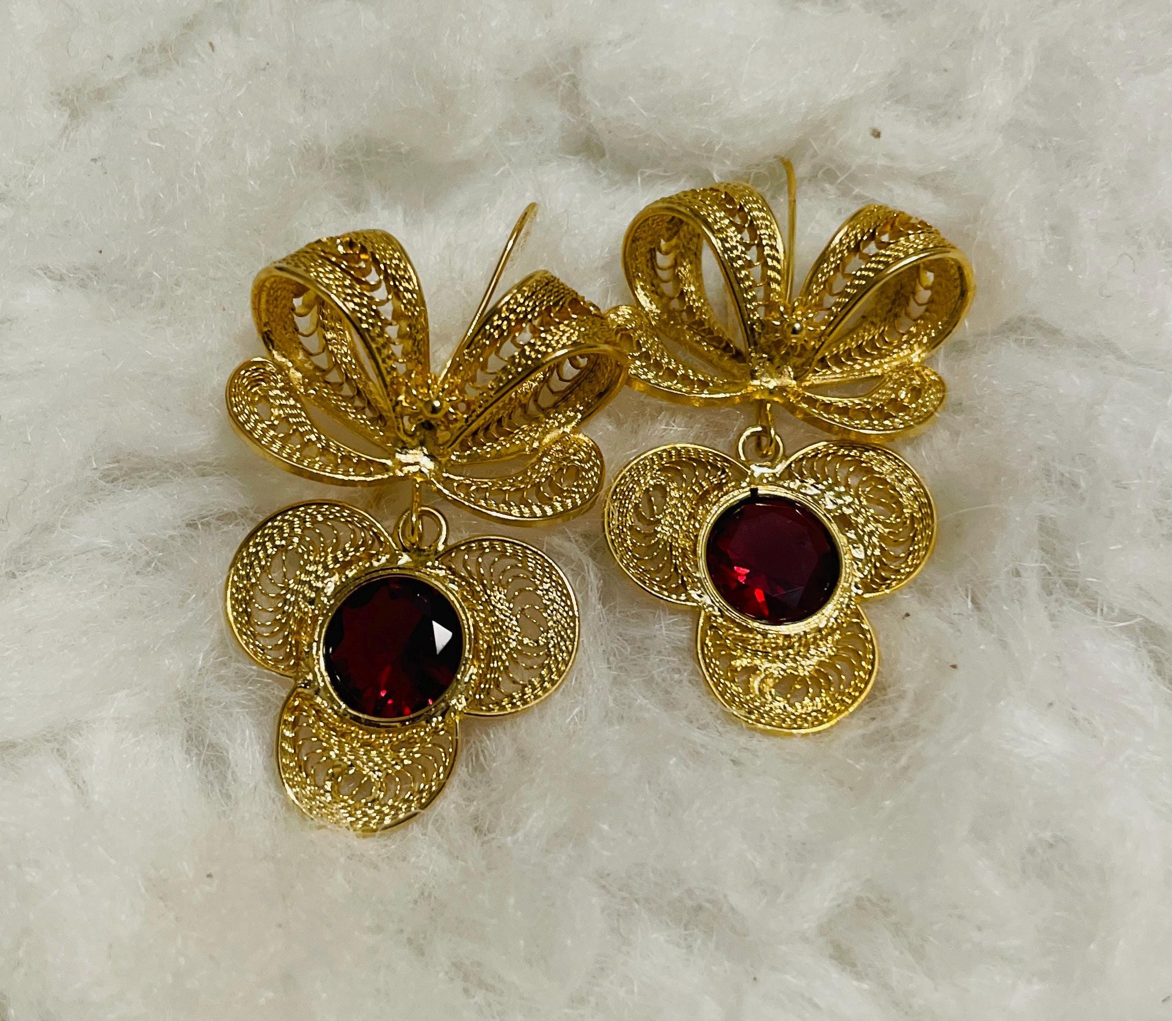 Image of Ribbon Pendant Beautiful Mexican Artisanal Gold plated Earrings - Folkloric Earrings made by our Oaxaca Artisan Partners