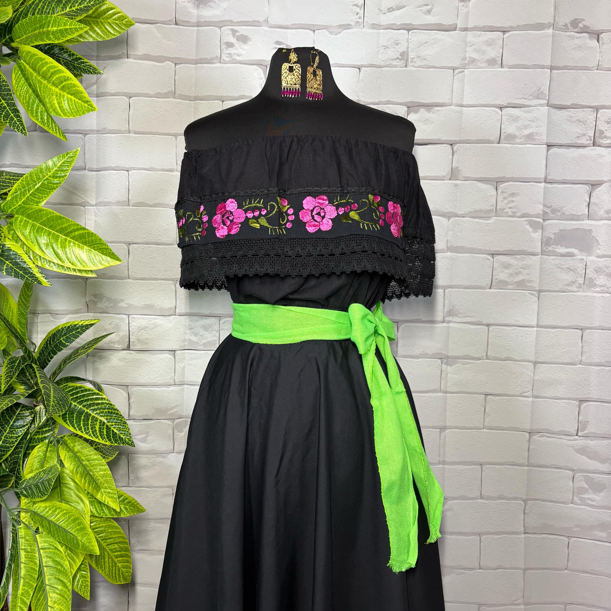 Image of Vibrant Handmade Mexican Off-Shoulder Blouse- Cross-stitched Floral Design Blouse - Artisanal Flower Gauze Blouse- One Size Fits Sizes S-L