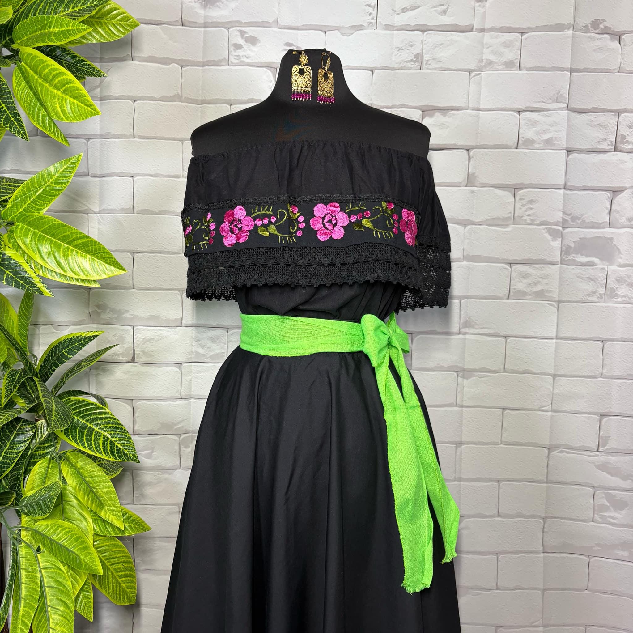 Image of Vibrant Handmade Mexican Off-Shoulder Blouse- Cross-stitched Floral Design Blouse - Artisanal Flower Gauze Blouse- One Size Fits Sizes S-L