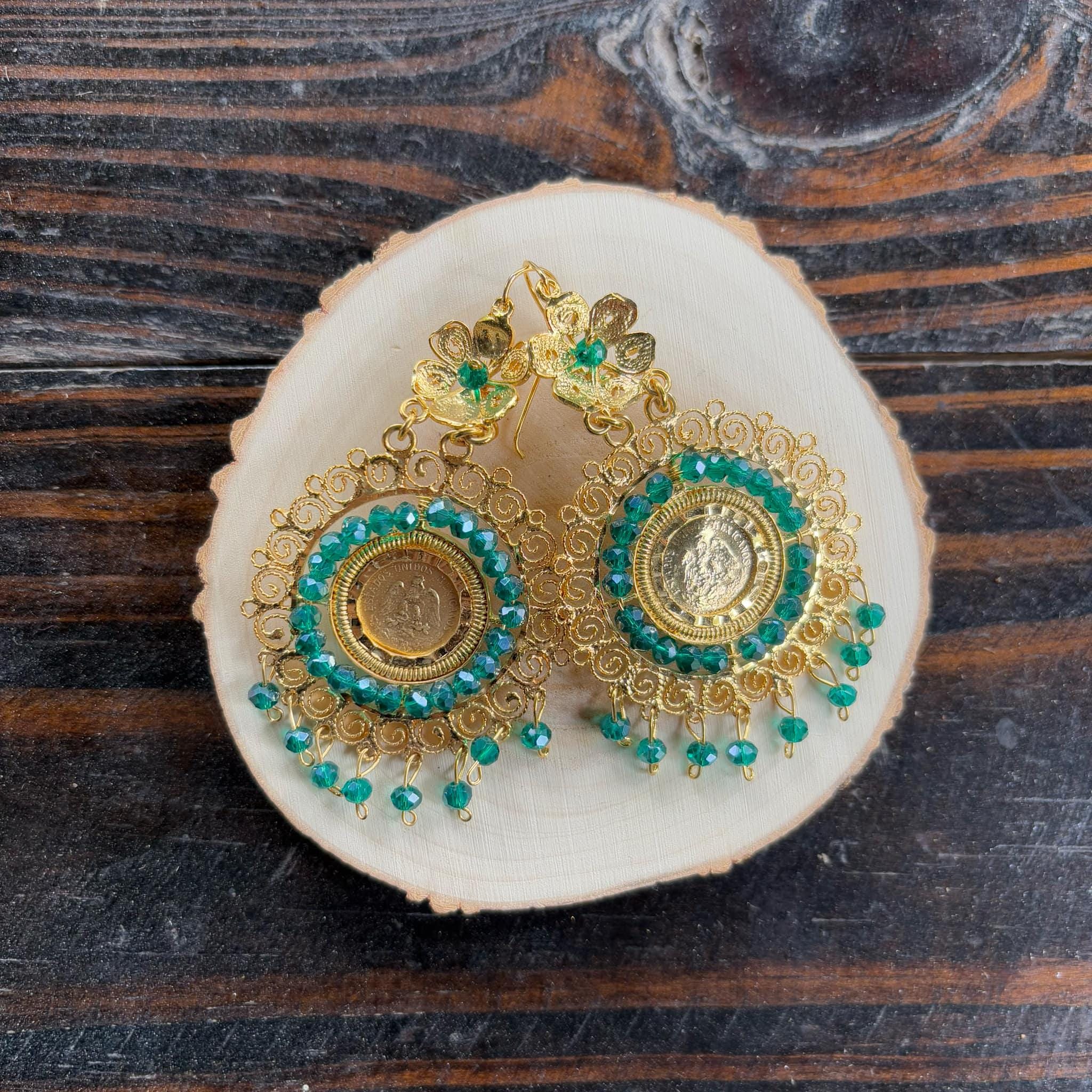 Image of Gorgeous and Elegant Mexican Artisanal Gold Plated Filigree Earrings - Beautiful Folkloric Earrings made by our Oaxaca Artisan Partners