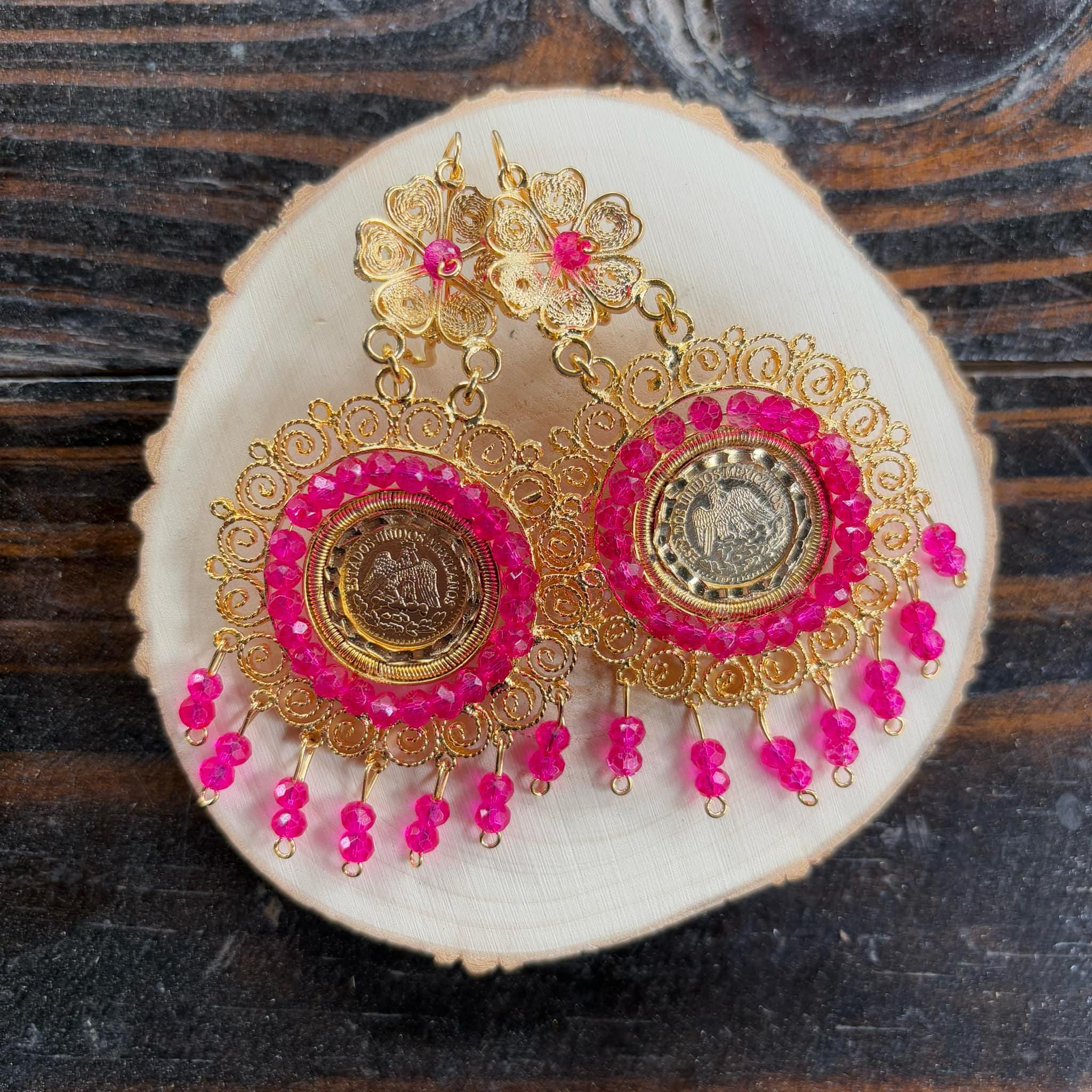 Image of Gorgeous and Elegant Mexican Artisanal Gold Plated Filigree Earrings - Beautiful Folkloric Earrings made by our Oaxaca Artisan Partners