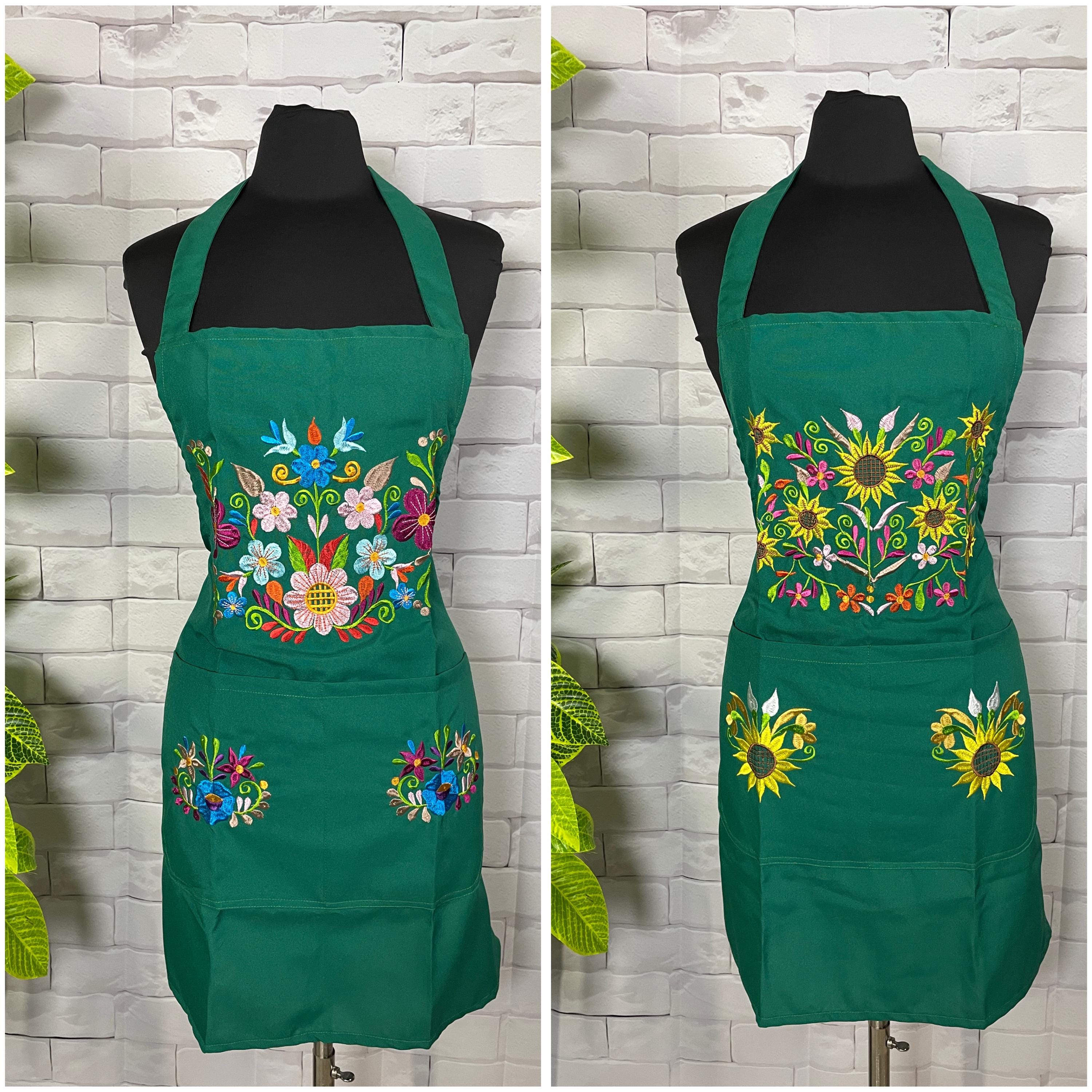 Image of 2nd Gorgeous New Edition of Stunning Handcrafted Floral Design Embroidered Cooking Apron | Unique Kitchen Accessories