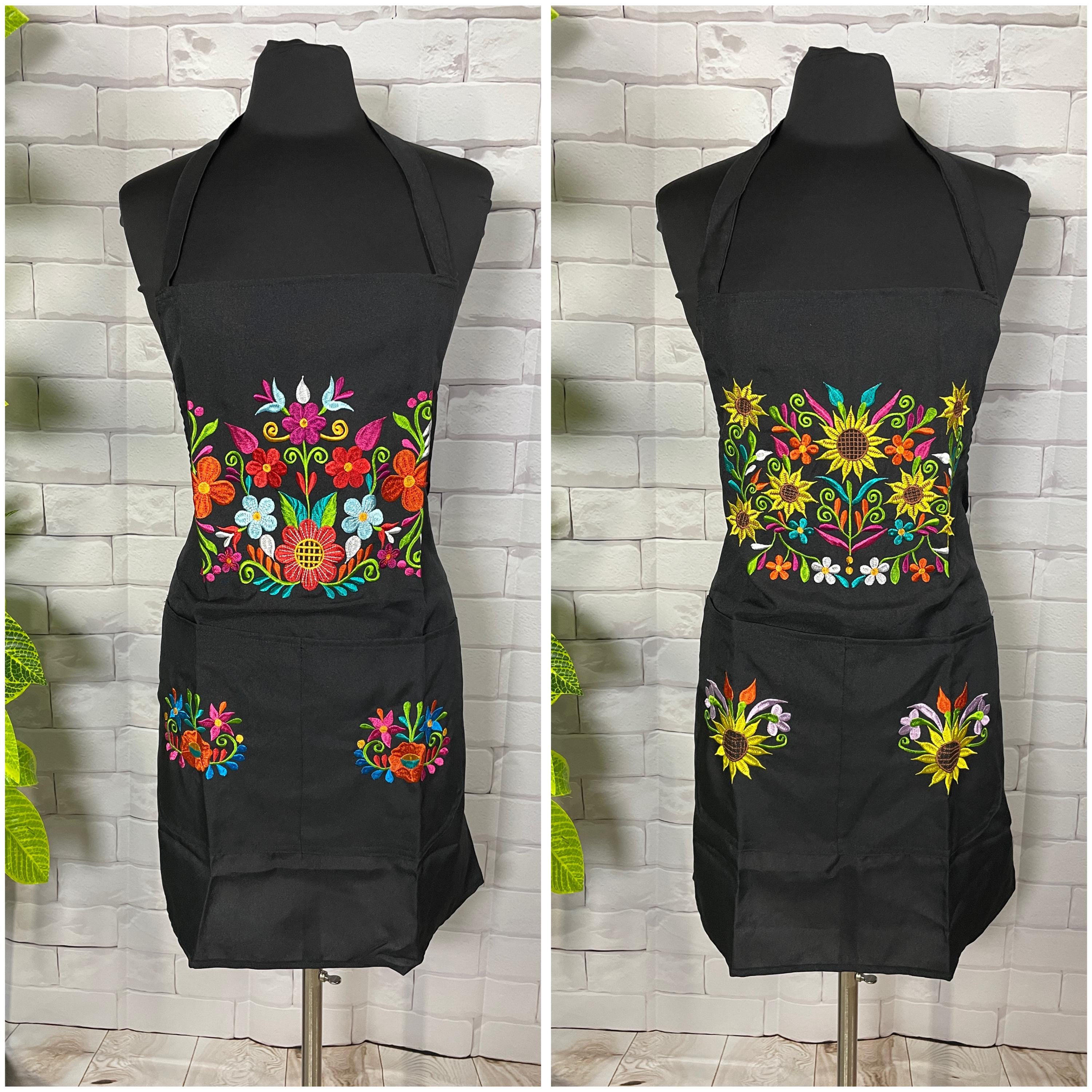 Image of 2nd Gorgeous New Edition of Stunning Handcrafted Floral Design Embroidered Cooking Apron | Unique Kitchen Accessories