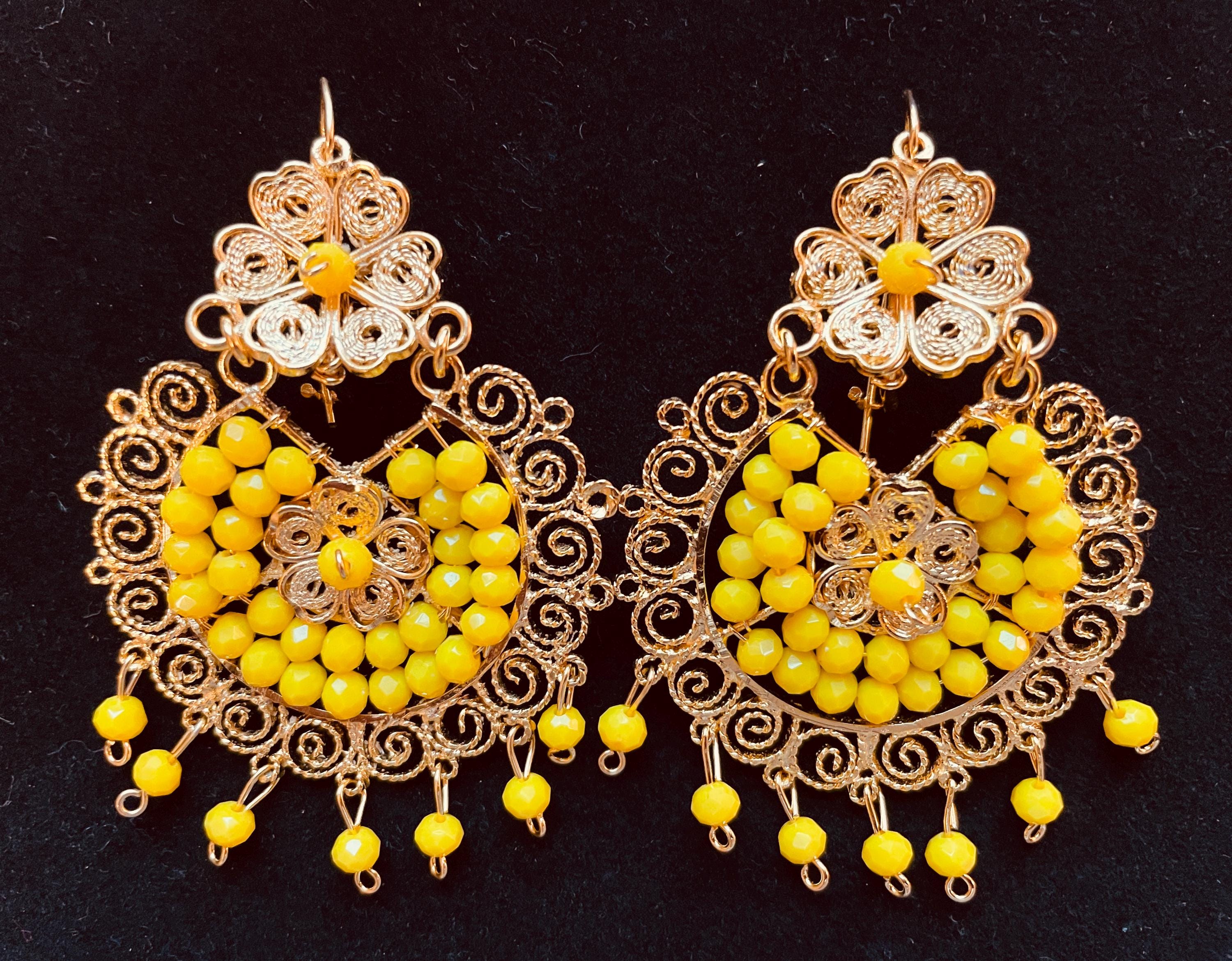 Traditional Mexican Artisanal Earrings - Beautiful Gold Plated Folkloric Earrings made by our Oaxaca Artisan Partners