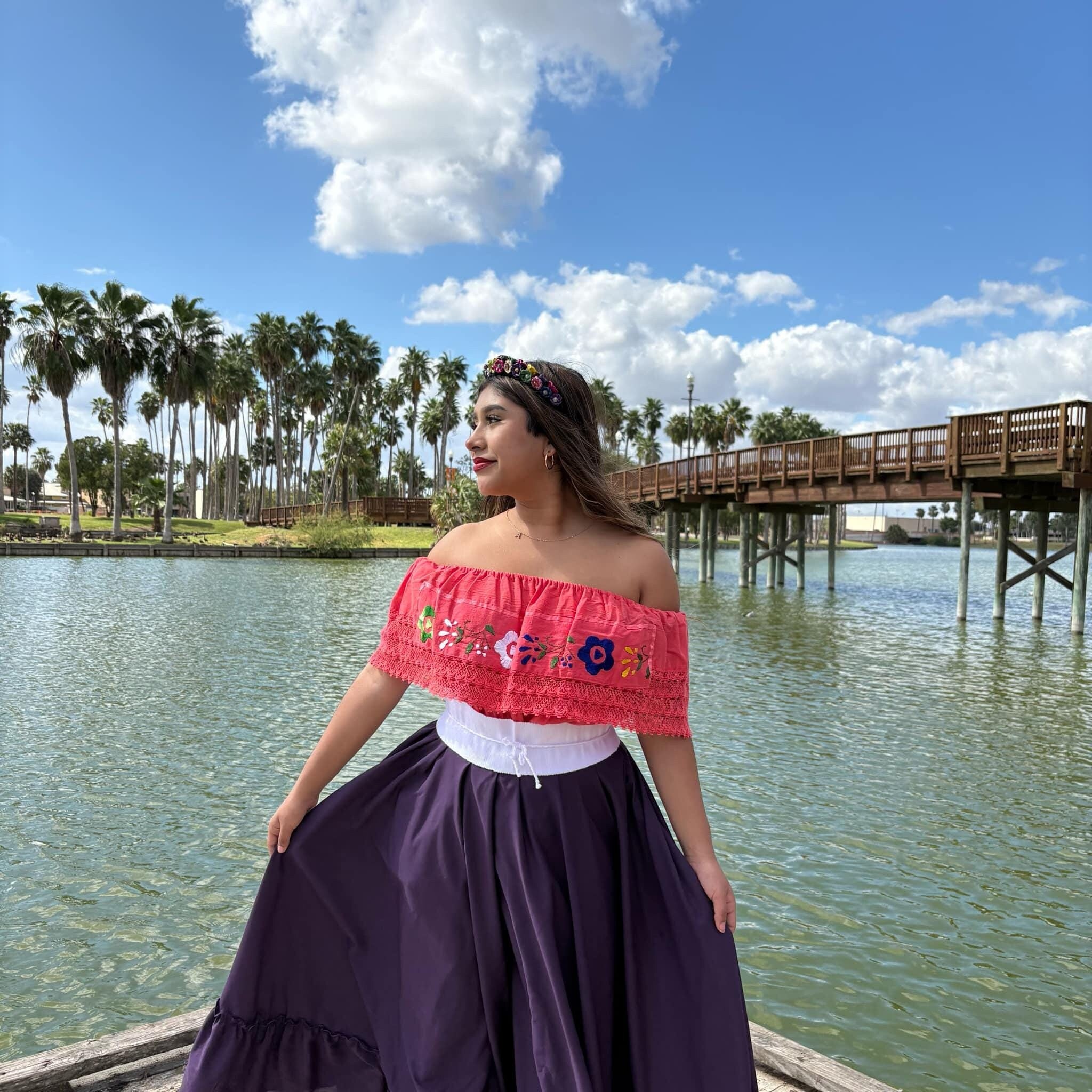 Image of Vibrant Handmade Mexican Off-Shoulder Blouse- Cross-stitched Floral Design Blouse - Artisanal Flower Gauze Blouse- One Size Fits Sizes S-L