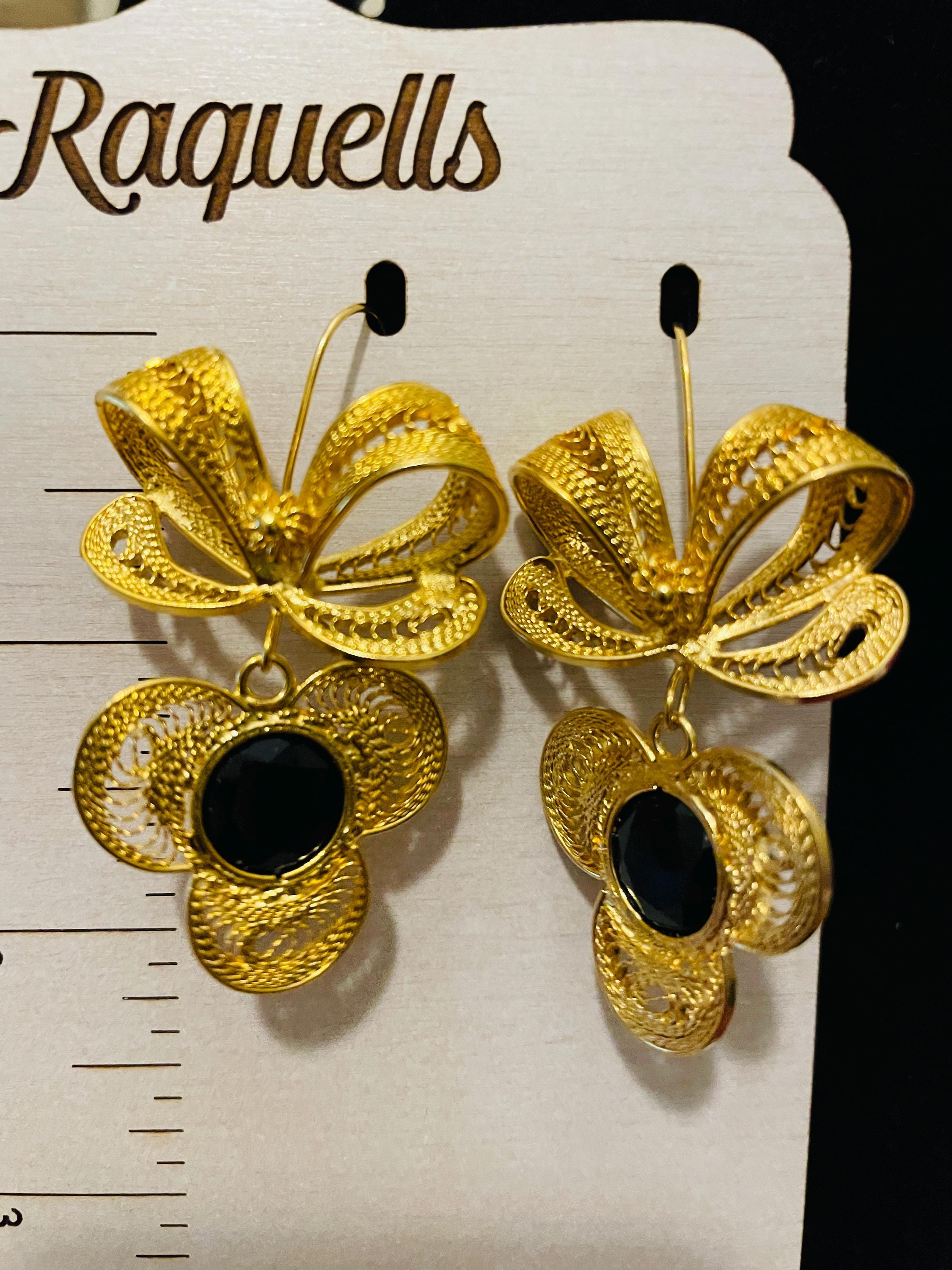 Image of Ribbon Pendant Beautiful Mexican Artisanal Gold plated Earrings - Folkloric Earrings made by our Oaxaca Artisan Partners